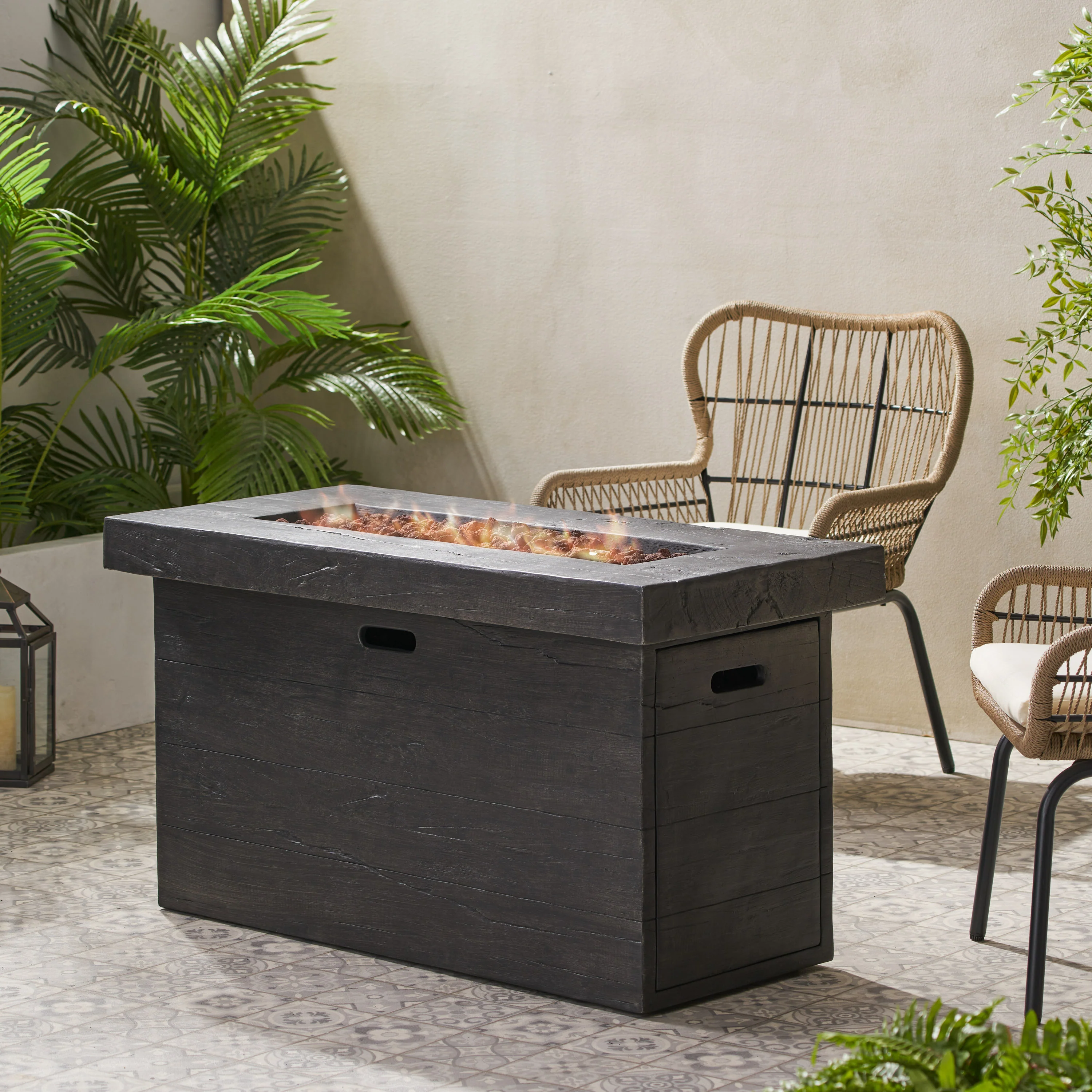Aubreey Outdoor Rectangular Gas Burning Fire Pit - 50000 BTU - furnishings