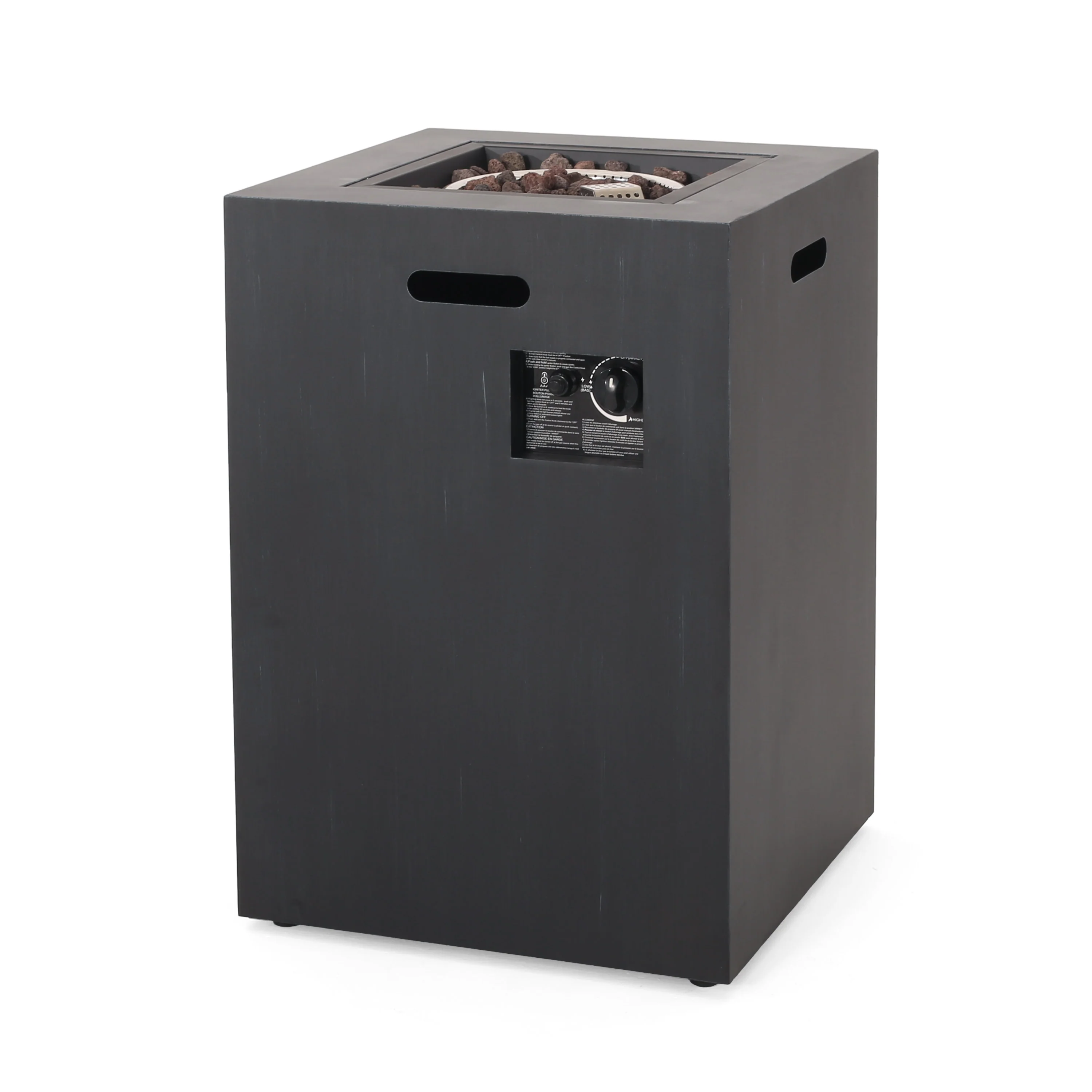 Jasmine Outdoor 30,000 BTU Square Fire Column, Brushed Black - furnishings