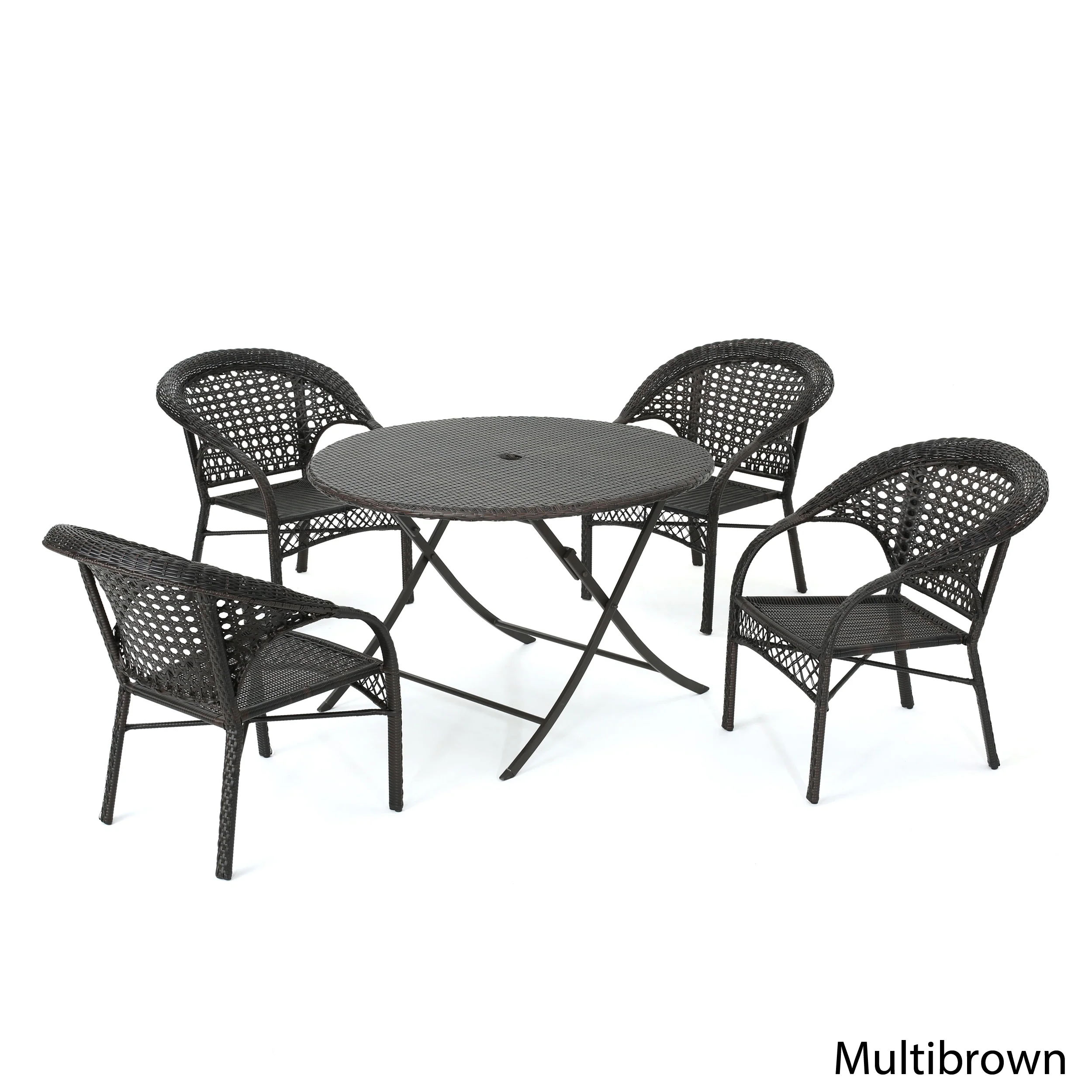Mackenzie Outdoor 5 Piece Wicker Dining Set with Foldable Table and Chair - furnishings