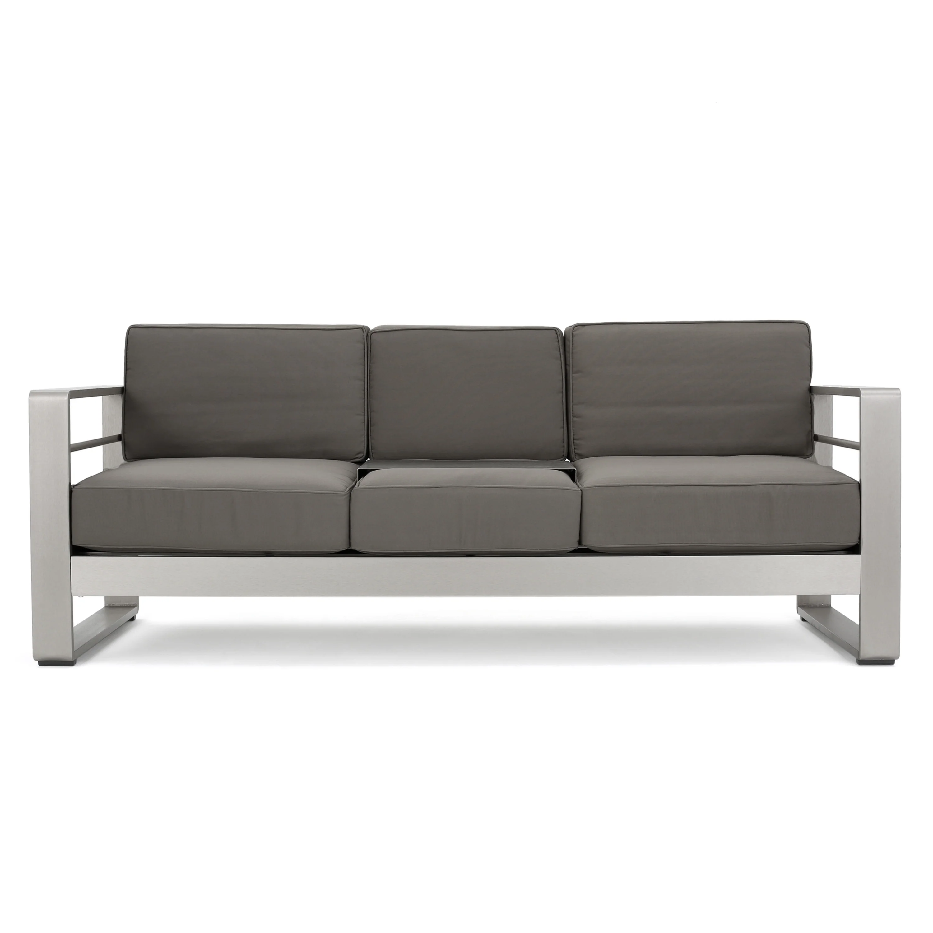 Crested Bay Outdoor Modern Convertible Aluminum Gray Sofa with Tray Insert - furnishings