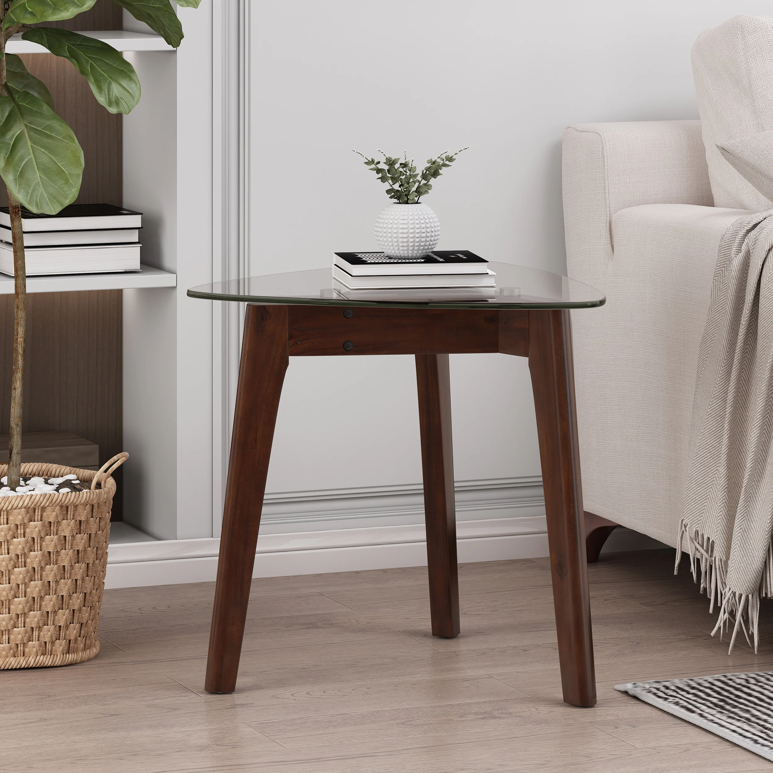 Mosier Mid-Century Modern End Table with Glass Top - furnishings