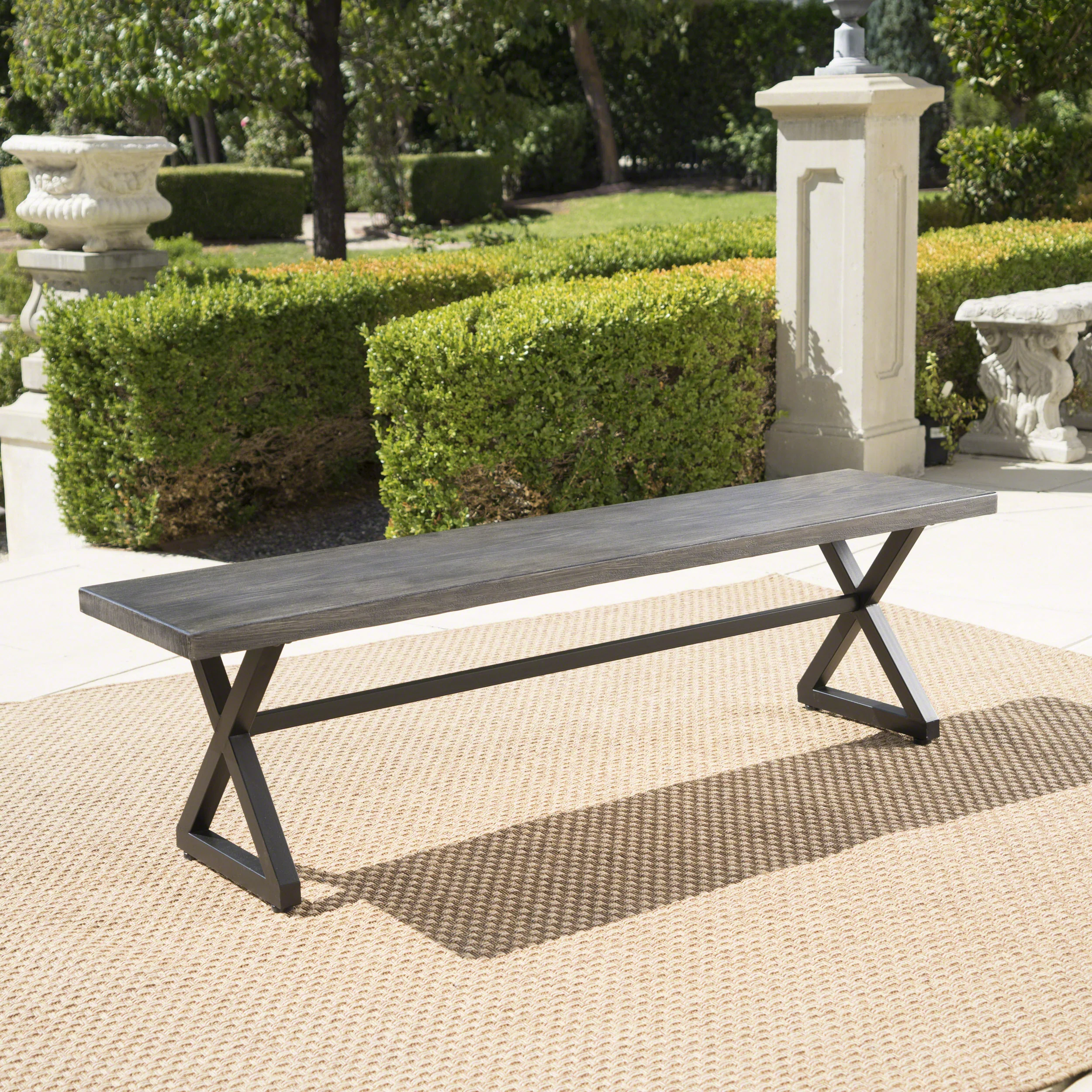 Rosarito Outdoor Aluminum Dining Bench with Black Steel Frame - furnishings