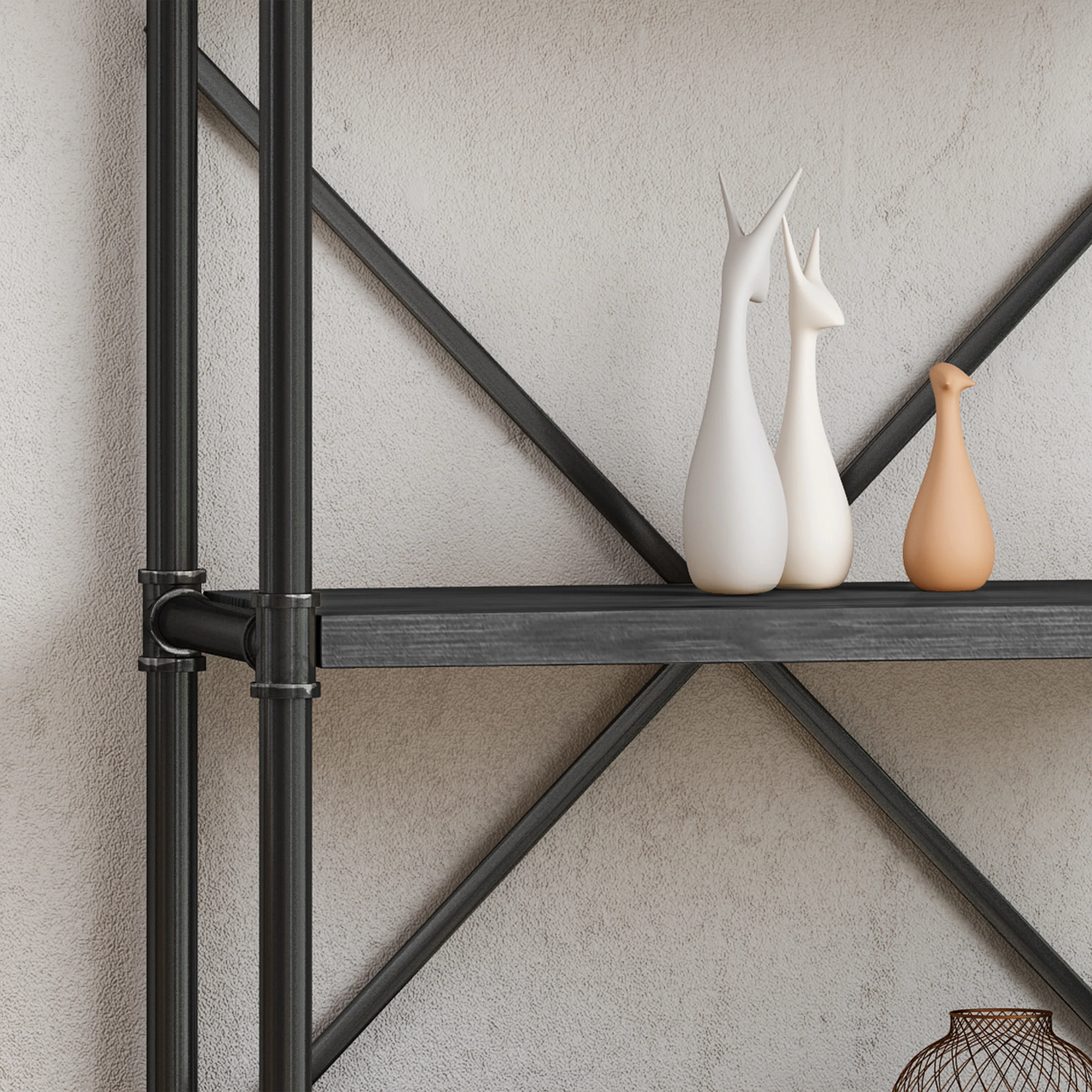 Lina Industrial Pipe Design 5-Shelf Etagere Bookcase - furnishings