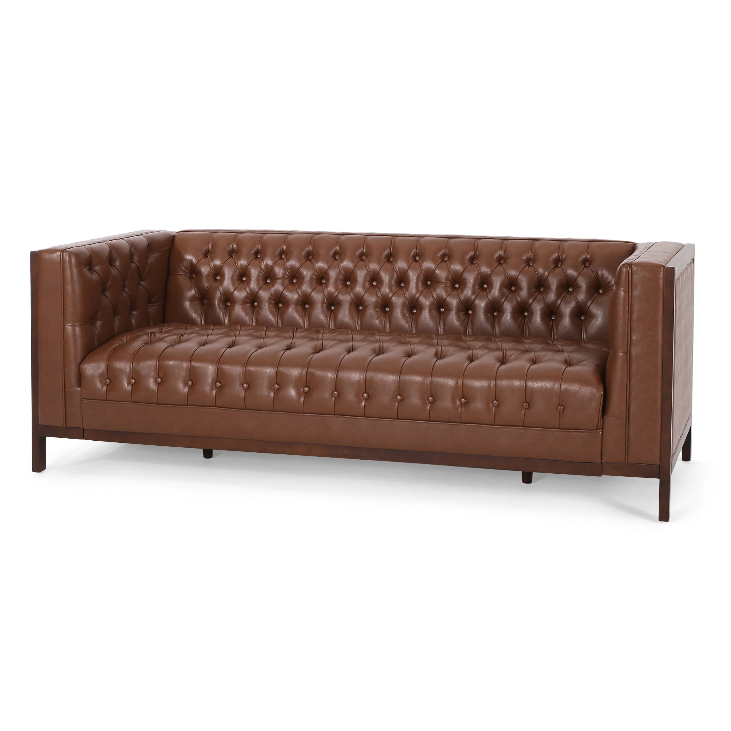 Elias Contemporary Faux Leather Tufted 3 Seater Sofa - furnishings