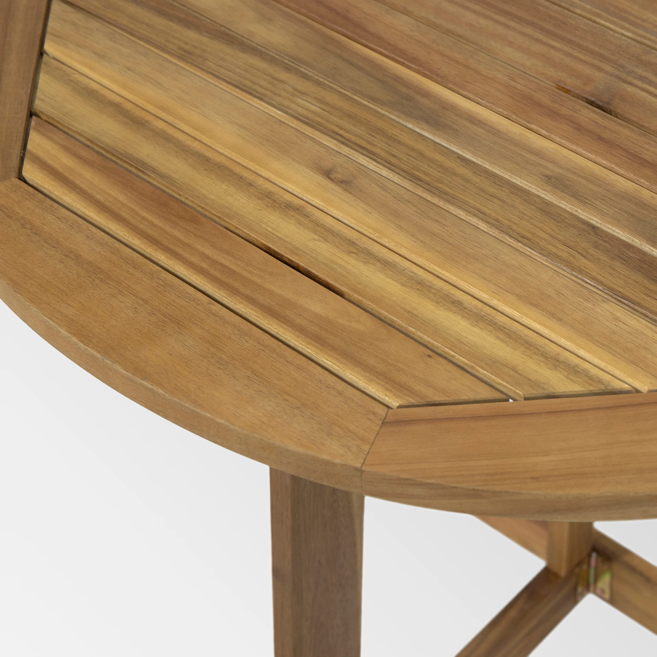 Sophia Outdoor 2 Seater Half-Round Acacia Wood Bistro Table Set with Folding Chairs - furnishings