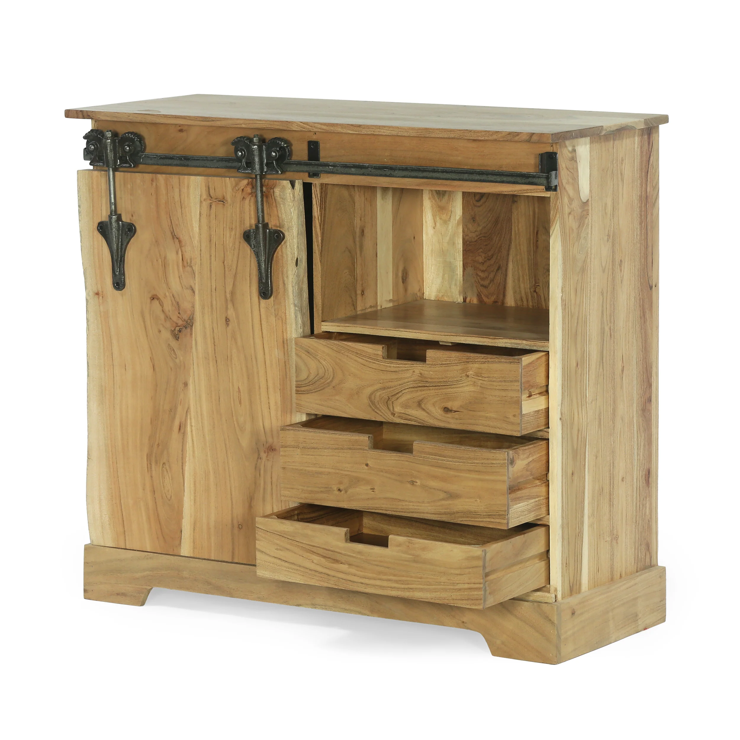 Veatch Modern Industrial Handcrafted Acacia Wood Live Edge Sideboard with Sliding Door, Natural and Black - furnishings