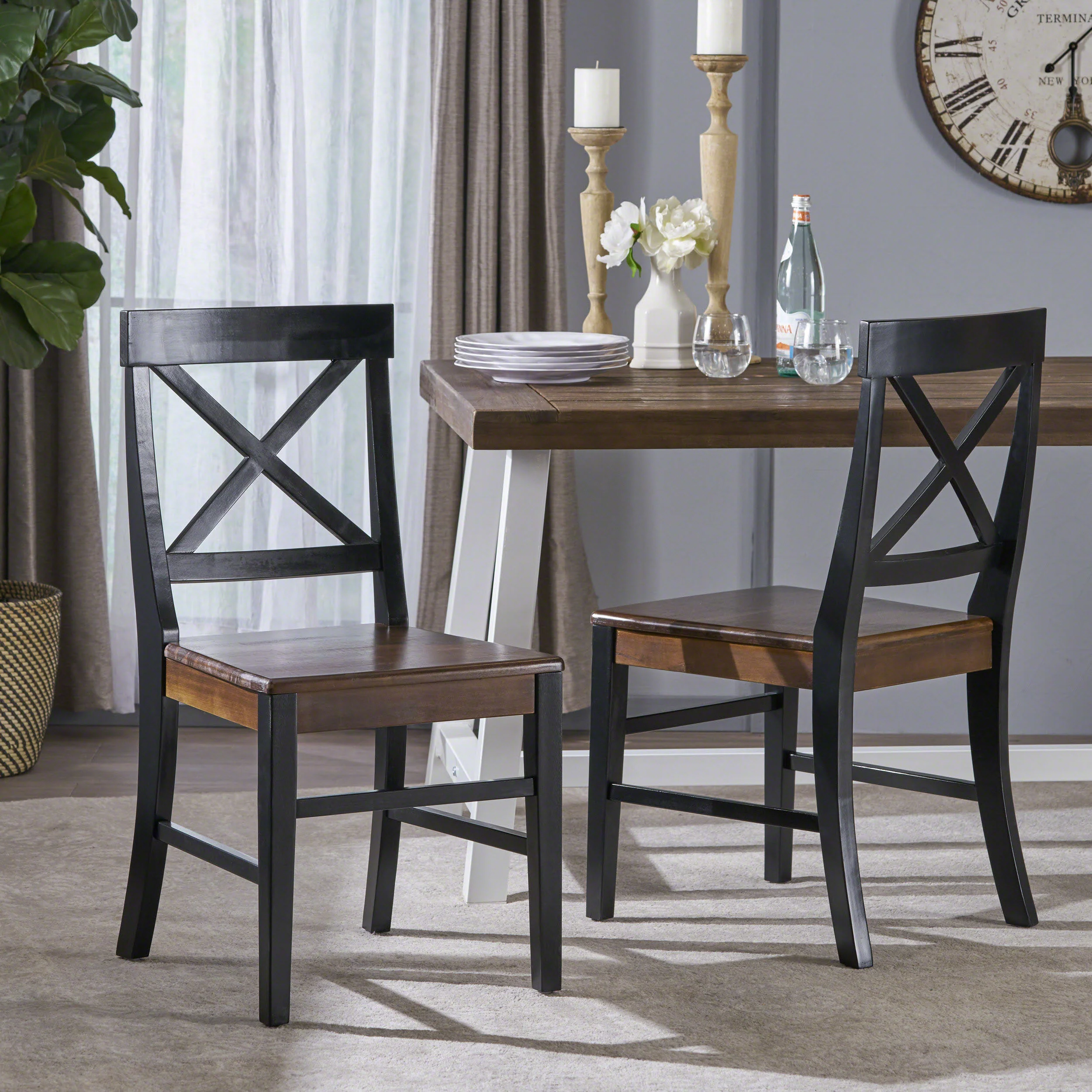 Truda Farmhouse  Acacia Wood Dining Chairs (Set of 2) - furnishings