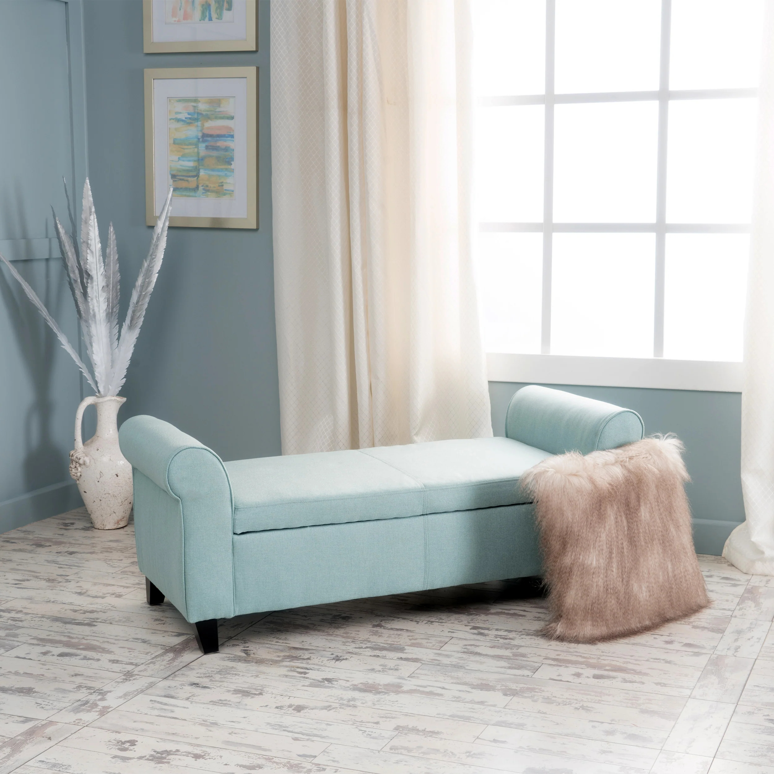 Danbury Contemporary Fabric Upholstered Storage Ottoman Bench with Rolled Arms - furnishings