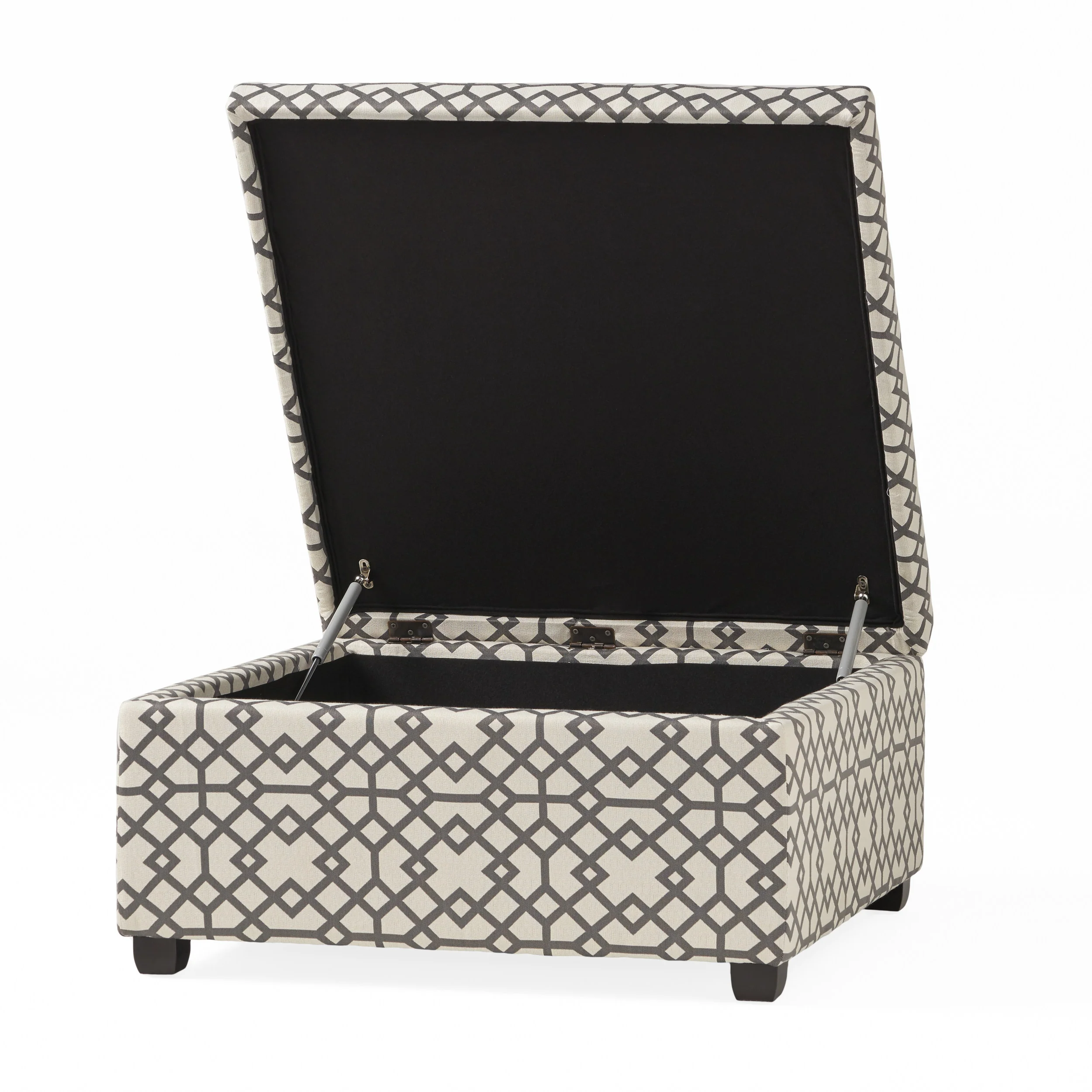 Estee Grey Geometric Pattern Fabric Square Storage Ottoman Coffee Table - furnishings