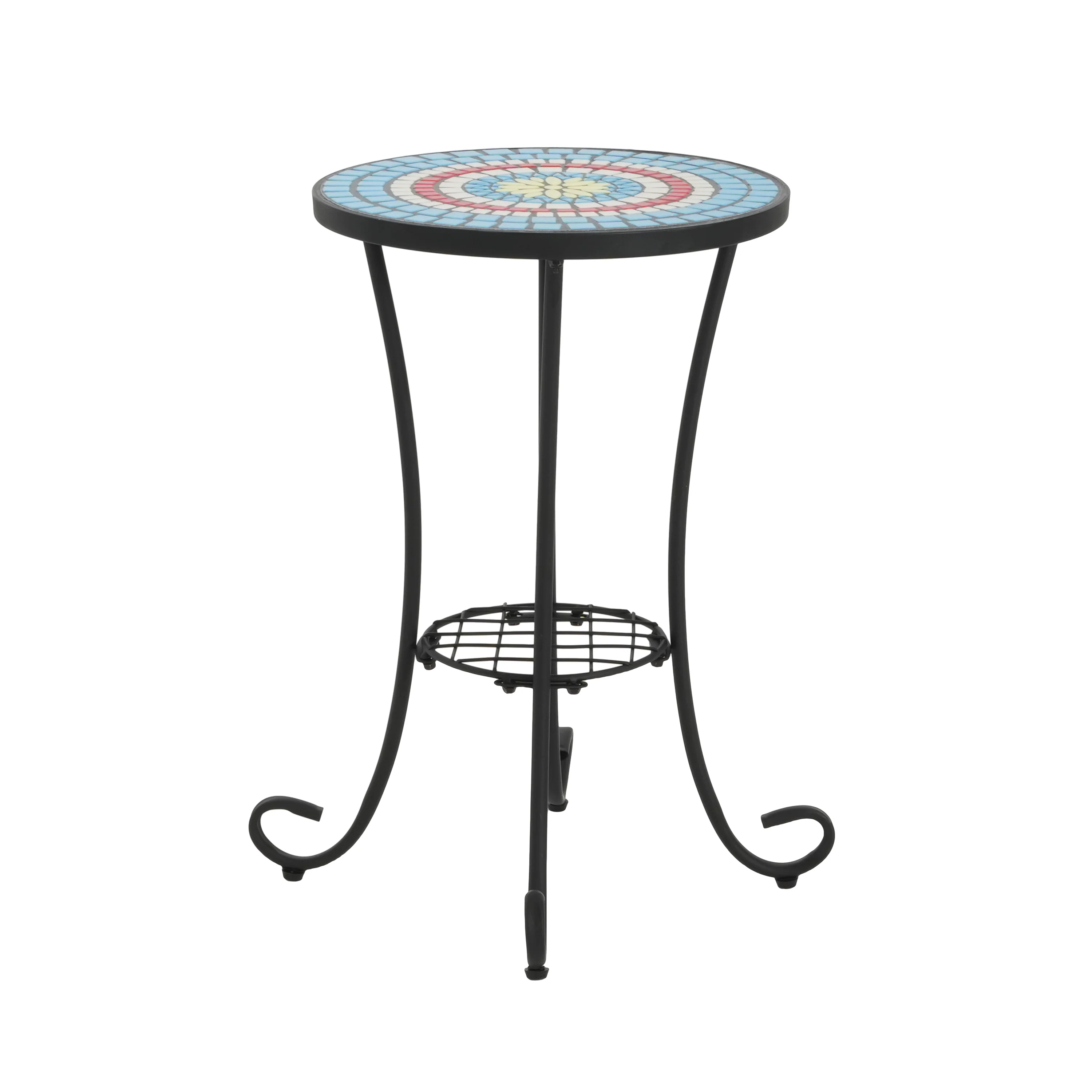 Eulalie Outdoor Patio Round Side Table with Shelf - furnishings