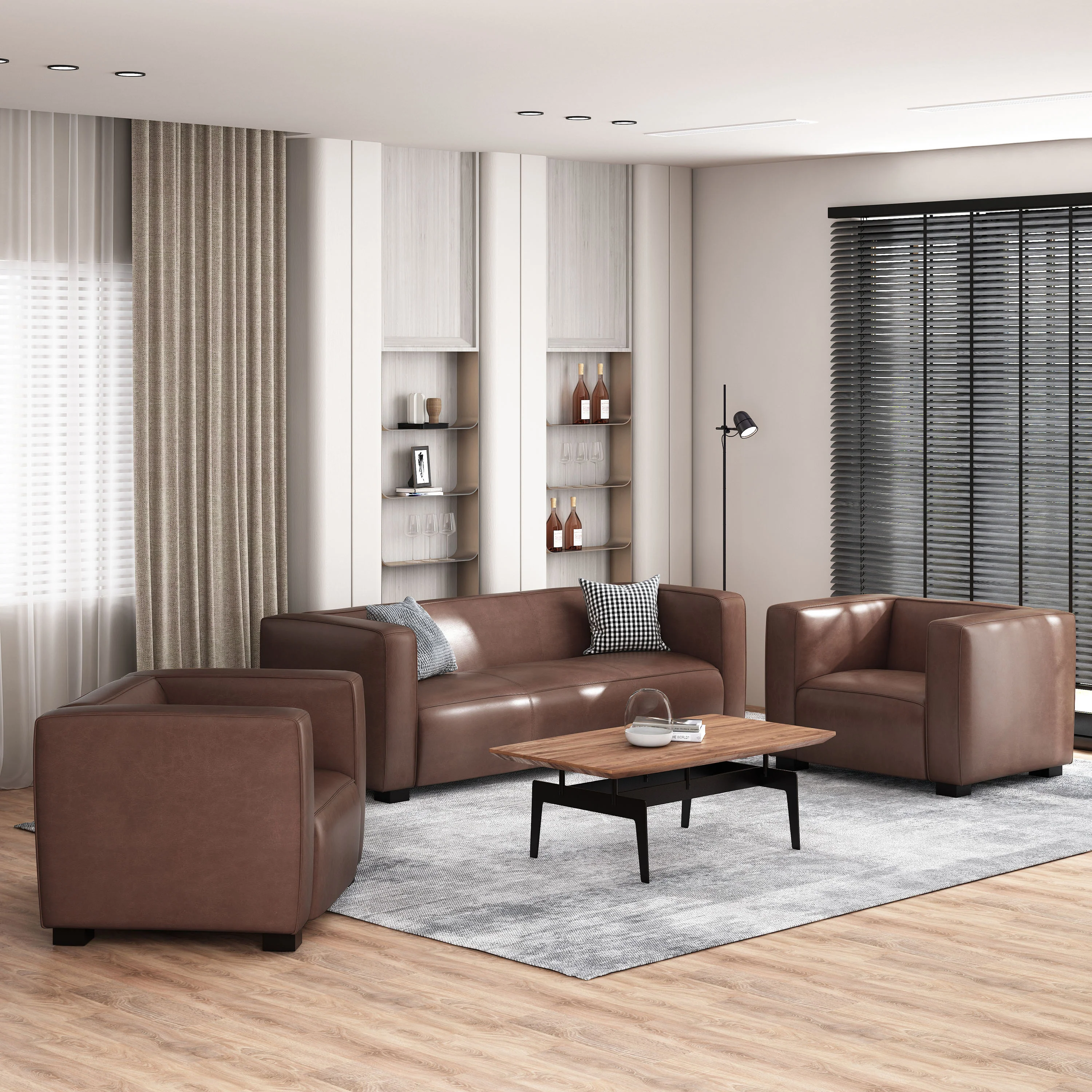 Minkler Contemporary Faux Leather 3 Piece Living Room Sofa Set - furnishings