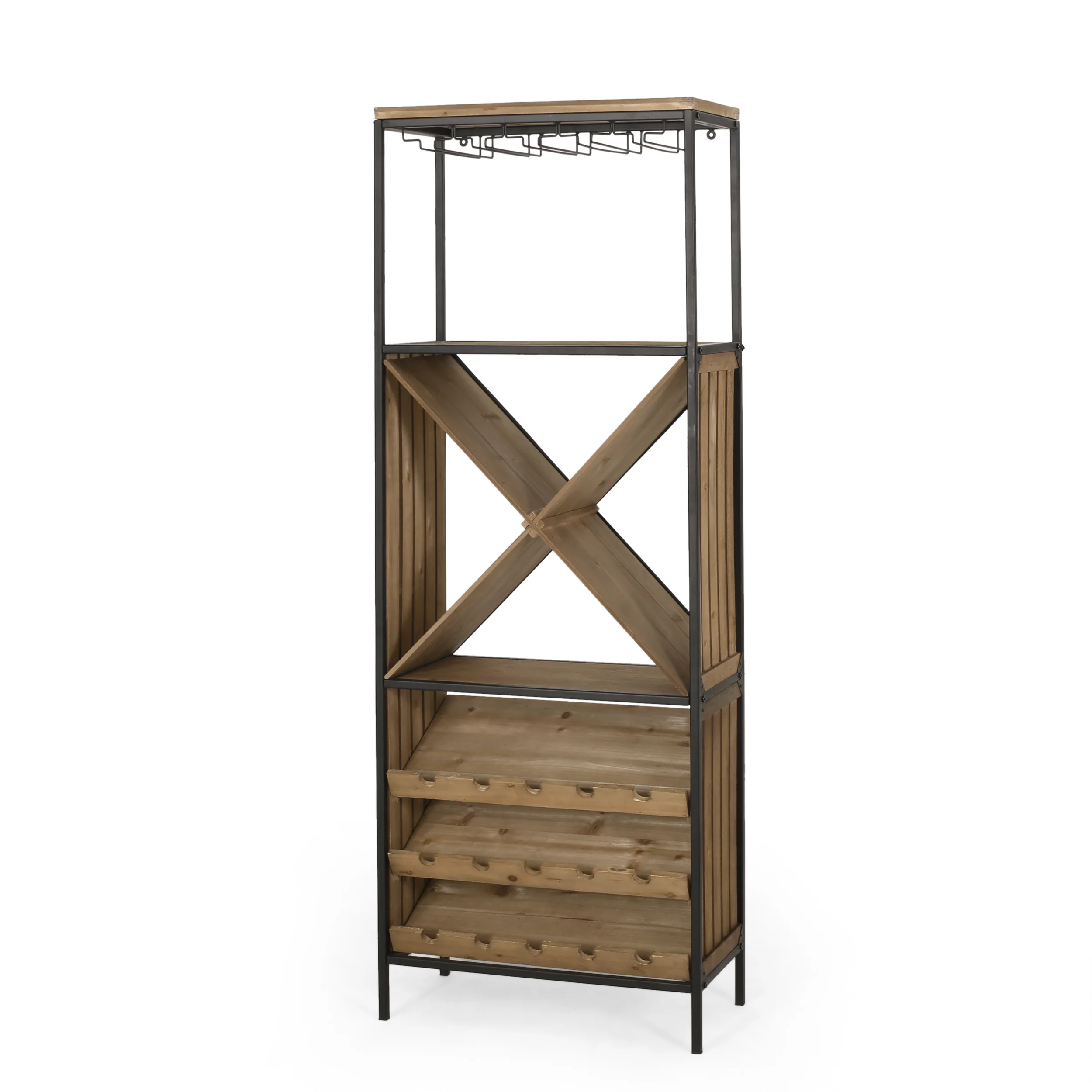 Hamlin Modern Industrial 15 Bottle Floor Wine Rack, Natural and Black - furnishings