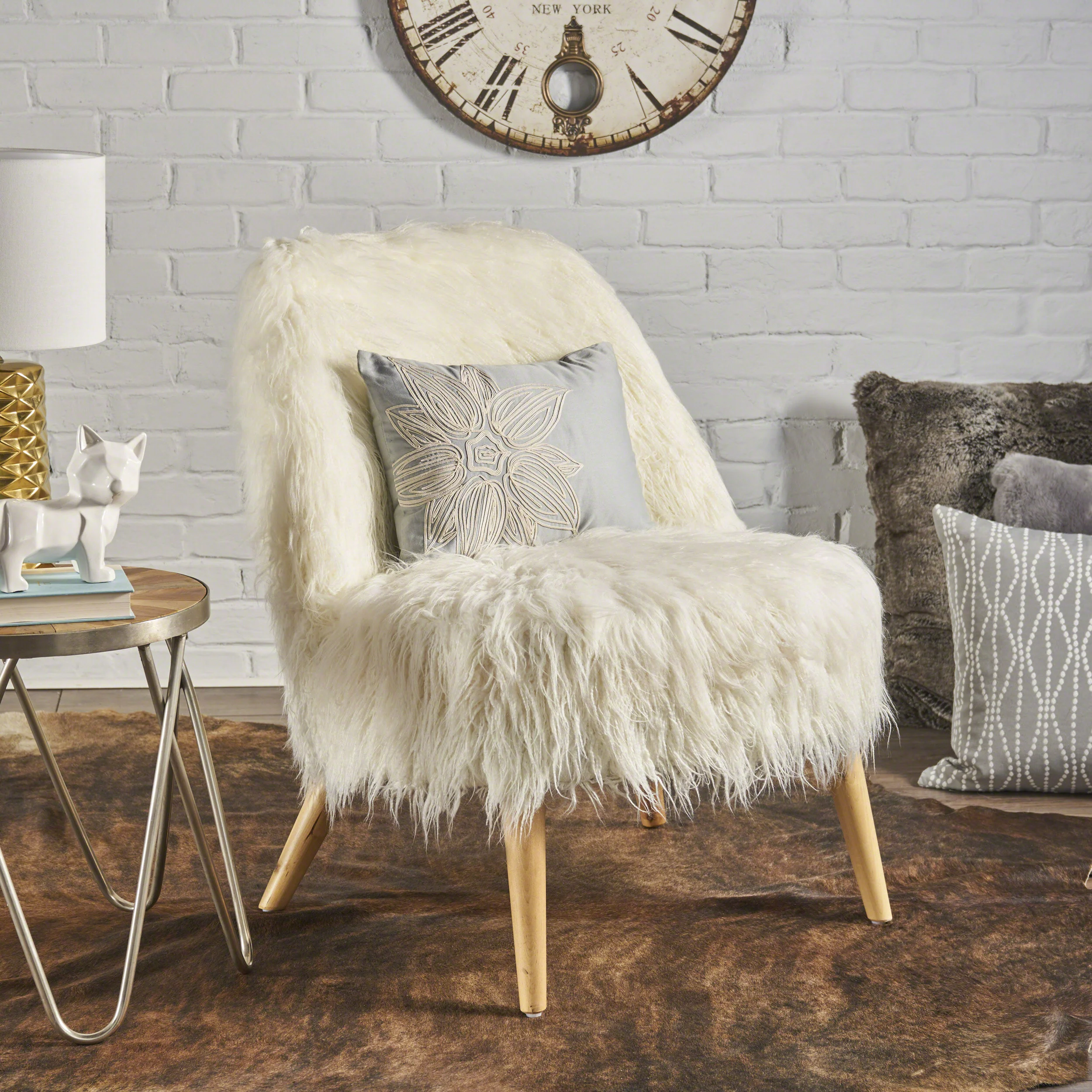Cheryiie Modern Glam Shaggy Accent Chair - furnishings