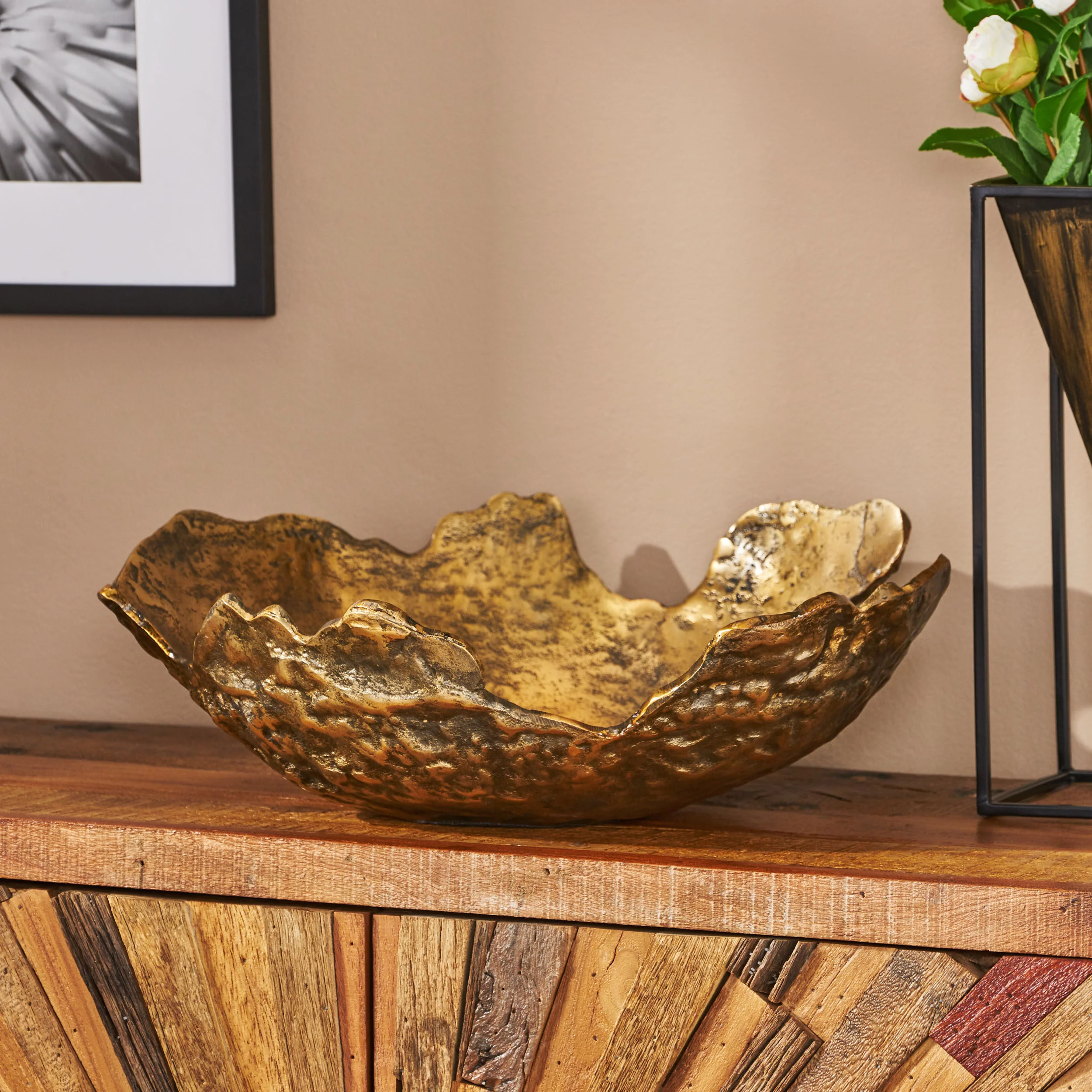 Rossville Parrott Handcrafted Aluminum Decorative Bowl, Antique Brass - furnishings