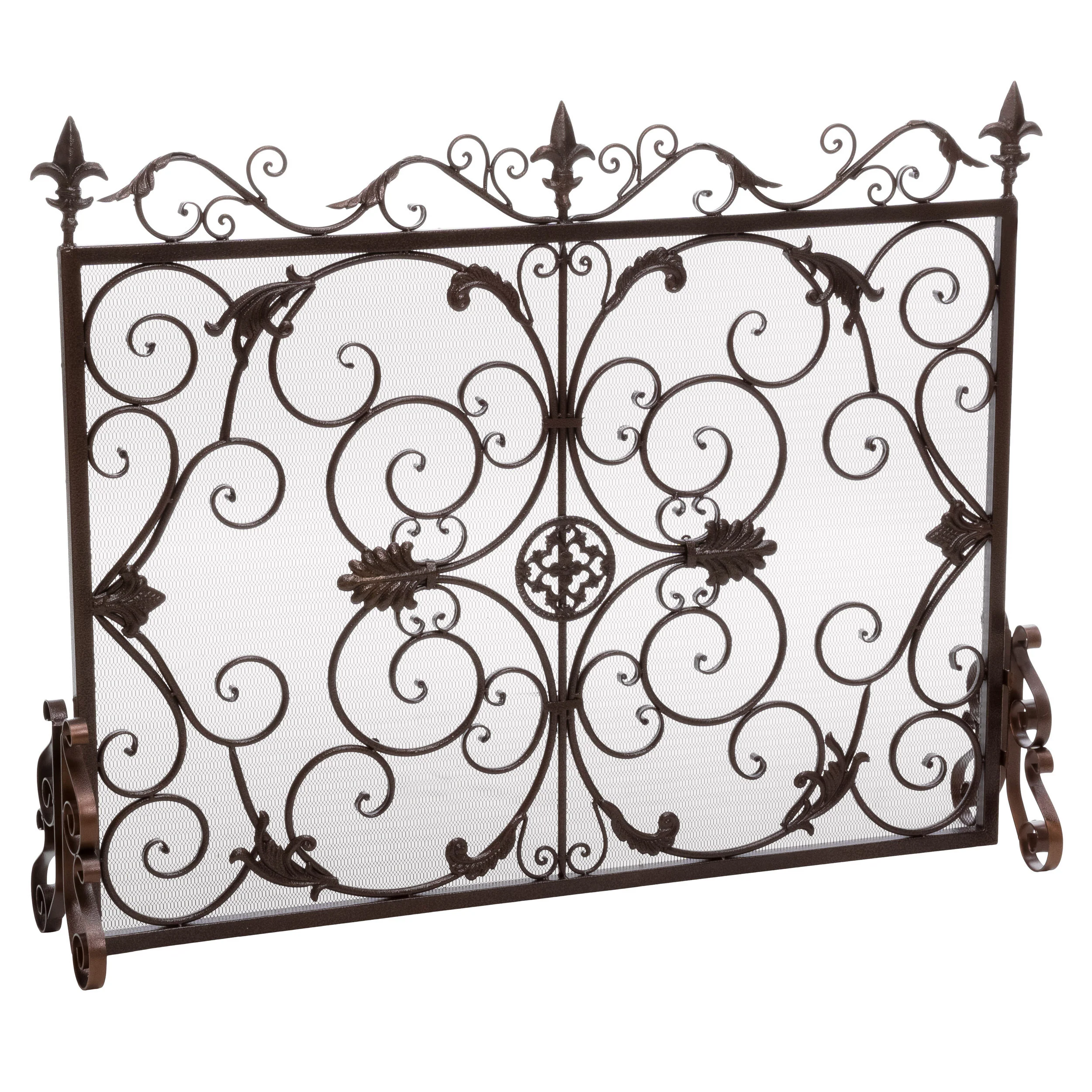 Darcie Copper Brown Finish Wrought Iron Fireplace Screen - furnishings