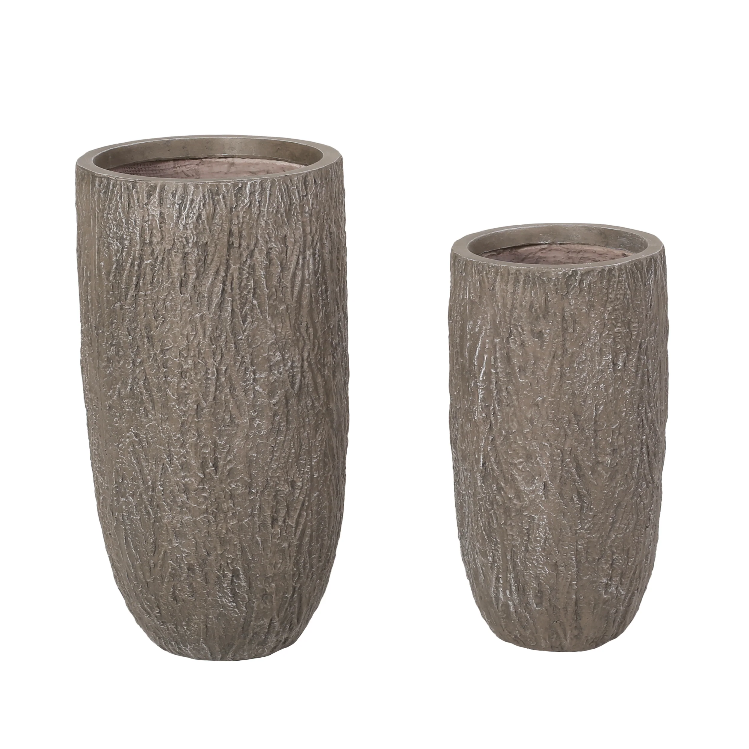Moreno Outdoor Medium and Large Cast Stone Planter Set, Brown Wood - furnishings