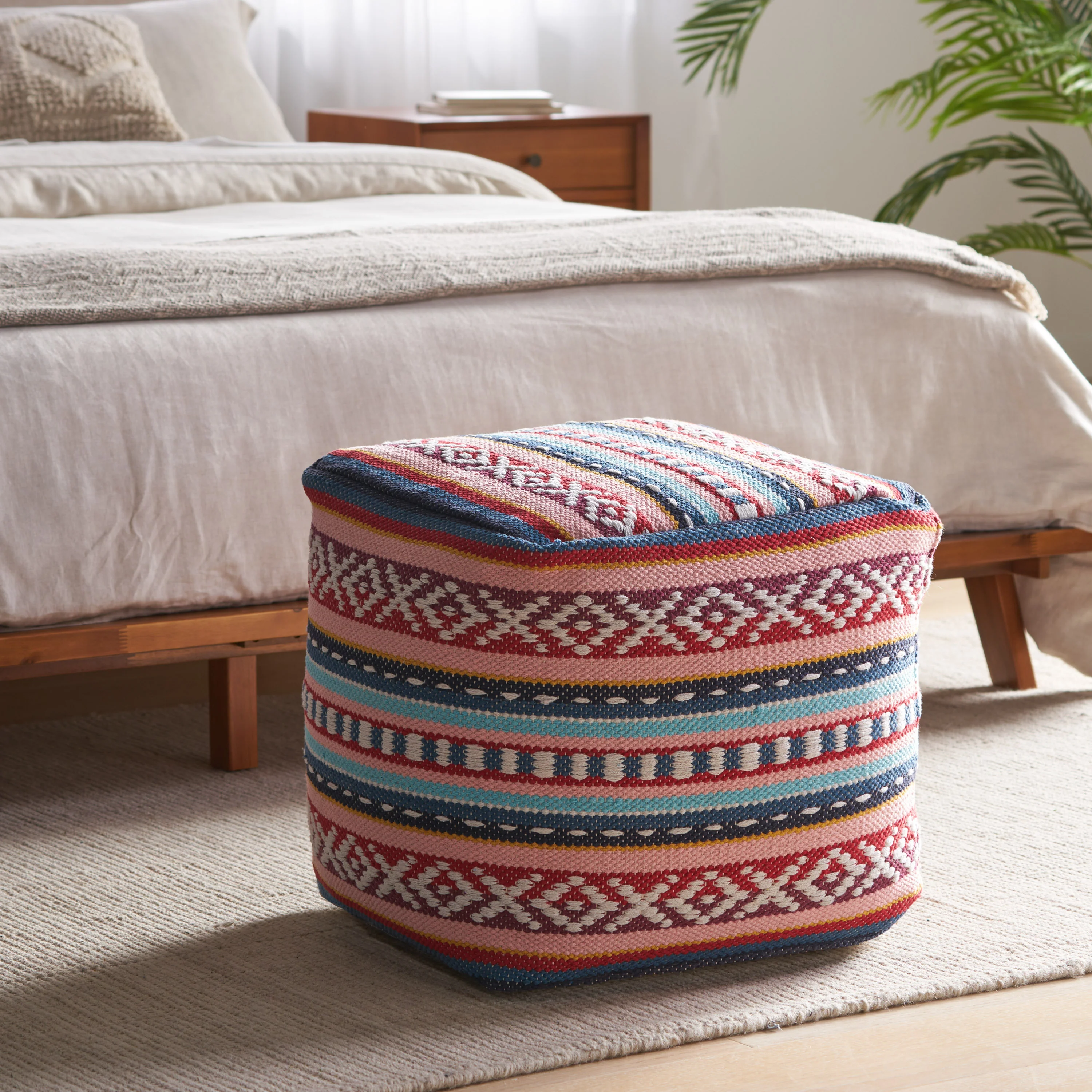 Hilliard Boho Handcrafted Peruvian Print Cube Pouf - furnishings