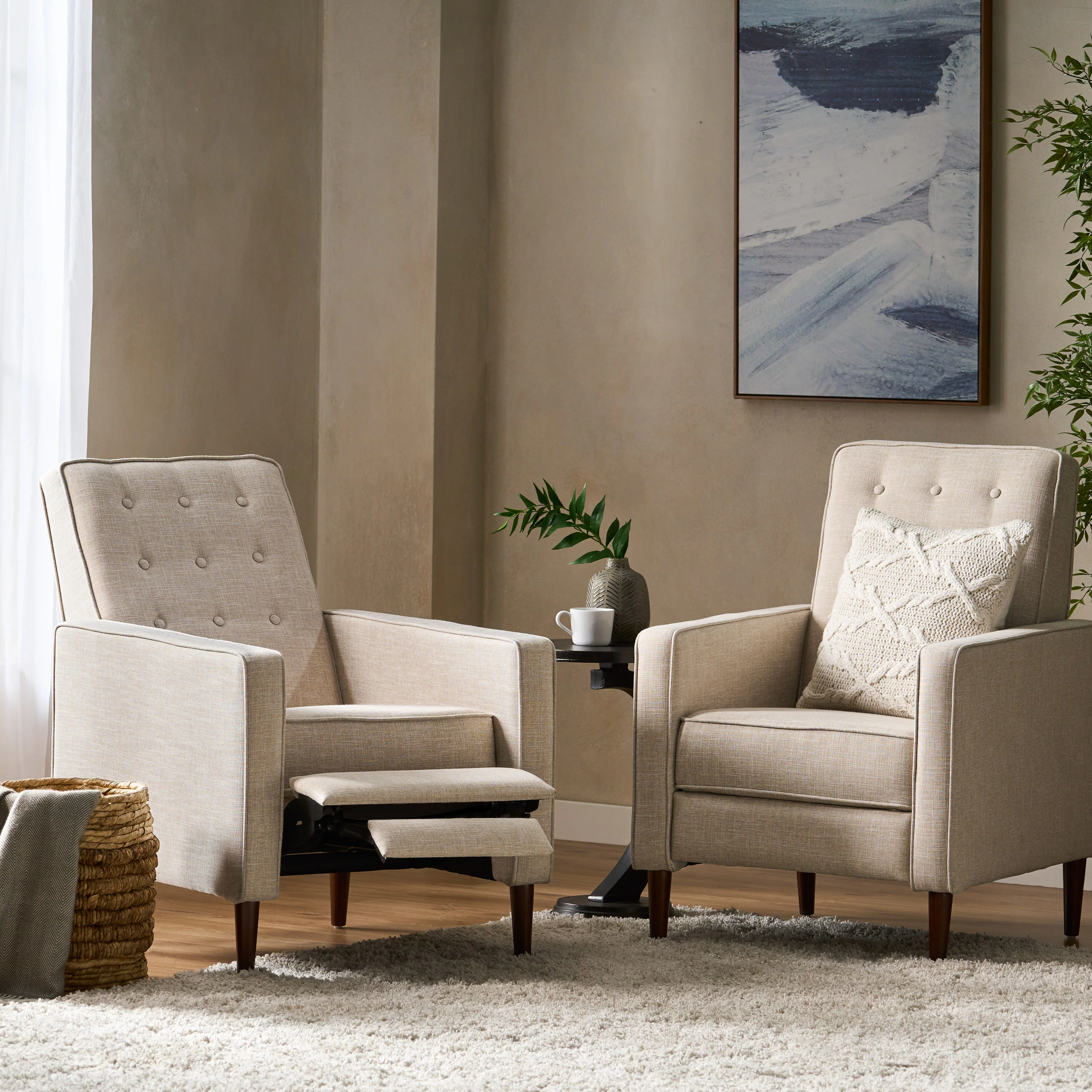 Marston Mid Century Modern Fabric Recliner (Set of 2) - furnishings