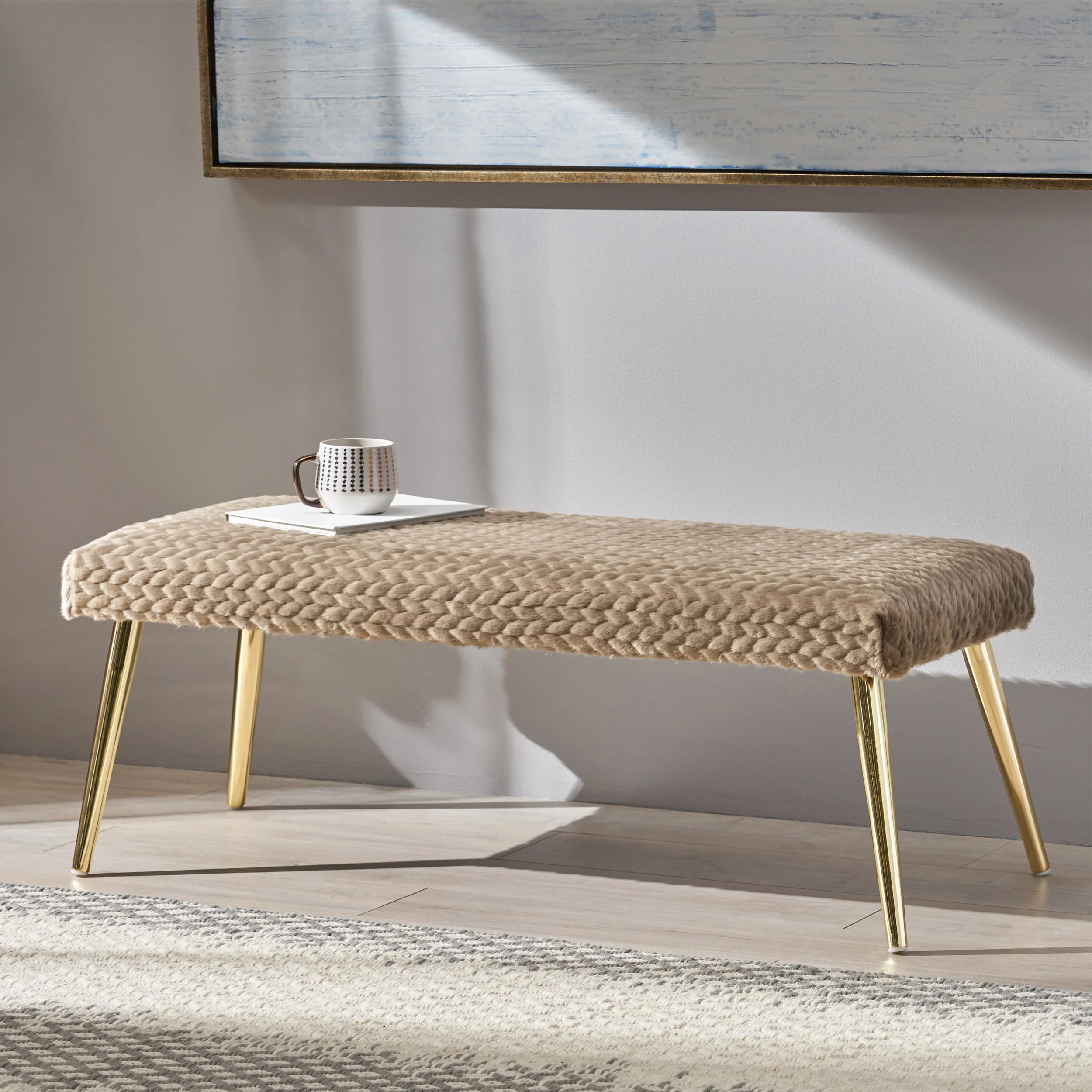 Indira Patterned Faux Fur Bench - furnishings