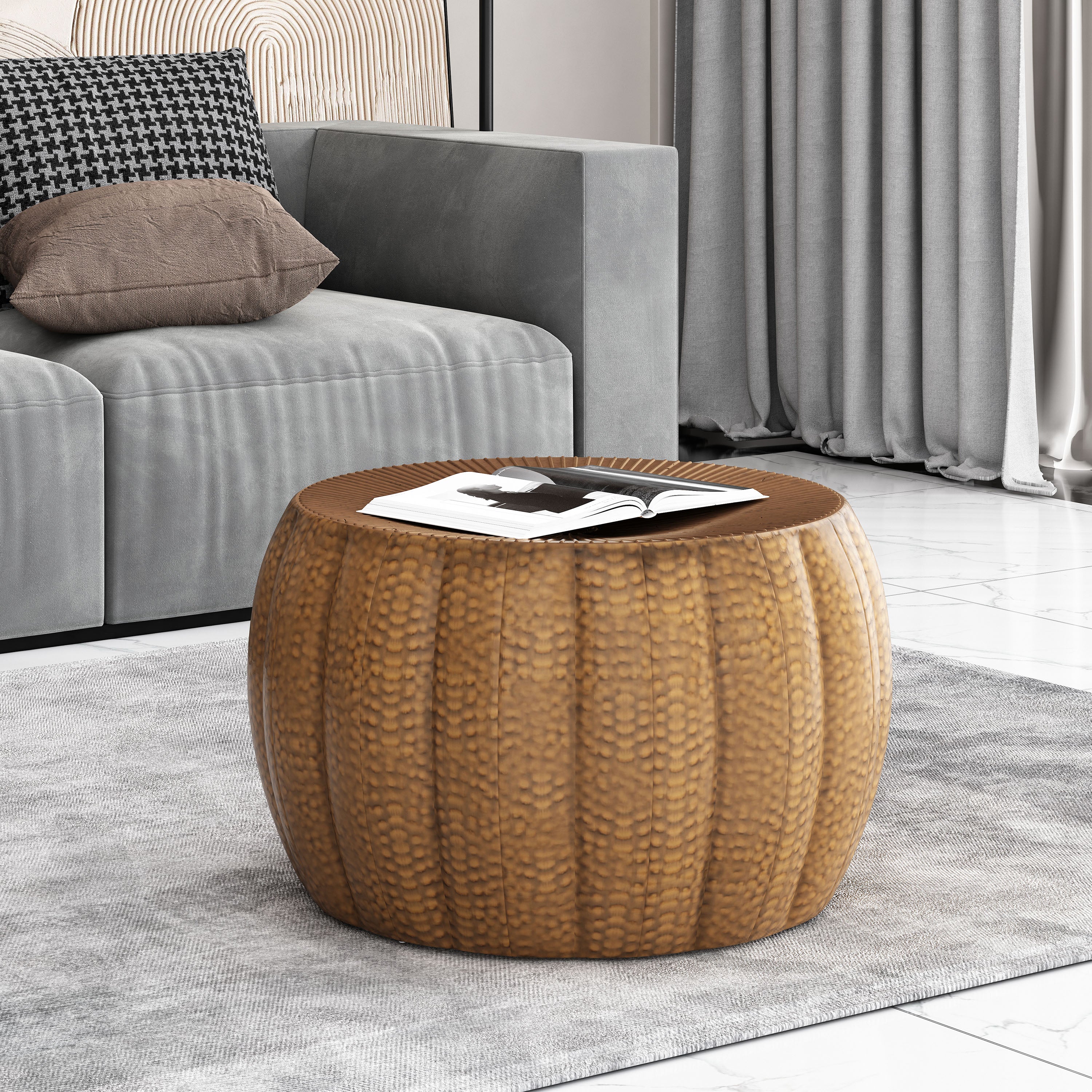 Perrotto Modern Iron Sunburst Pumpkin Coffee Table - furnishings