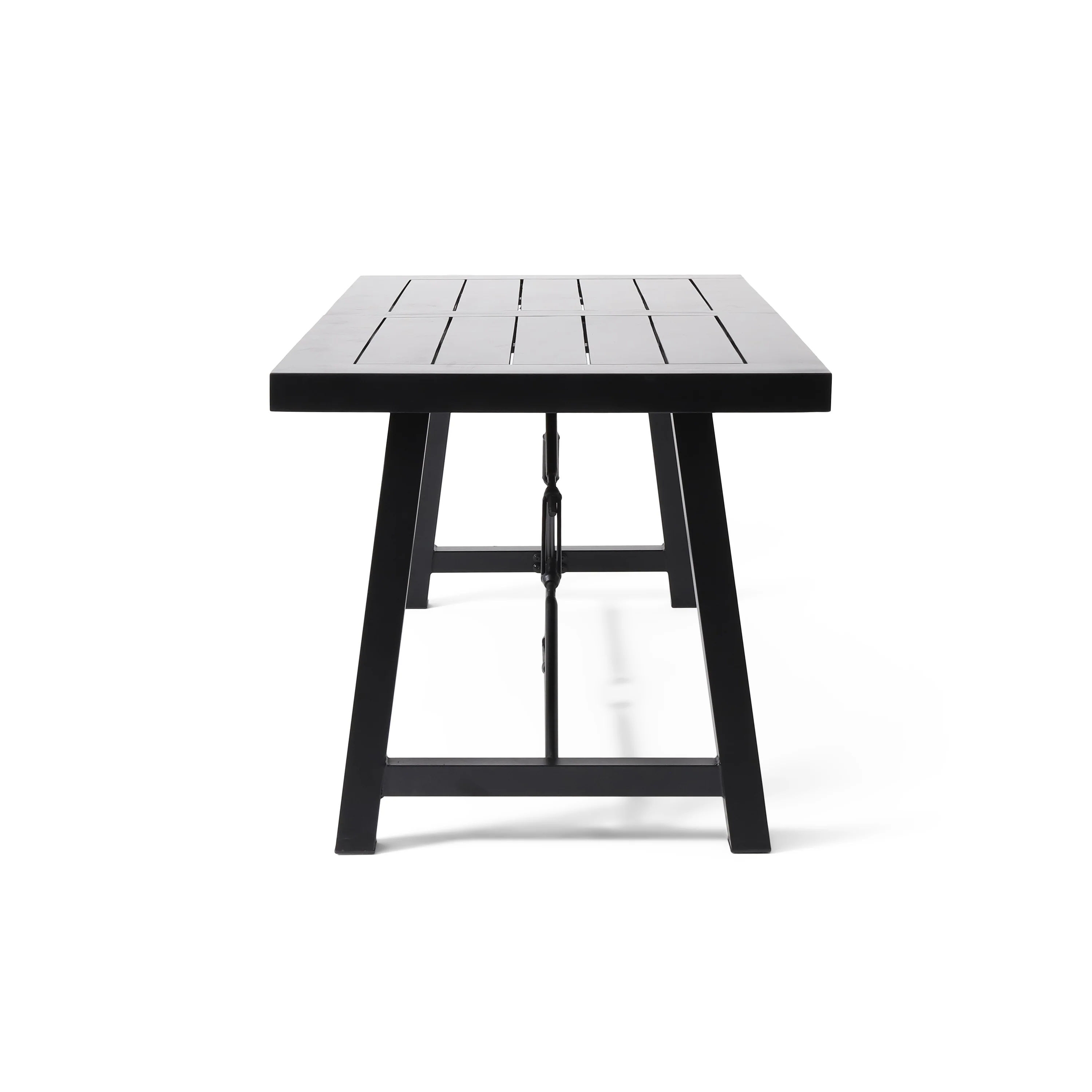 Aubrie Contemporary Iron and Wood 7 Piece Dining Table, Black and Antique Natural - furnishings