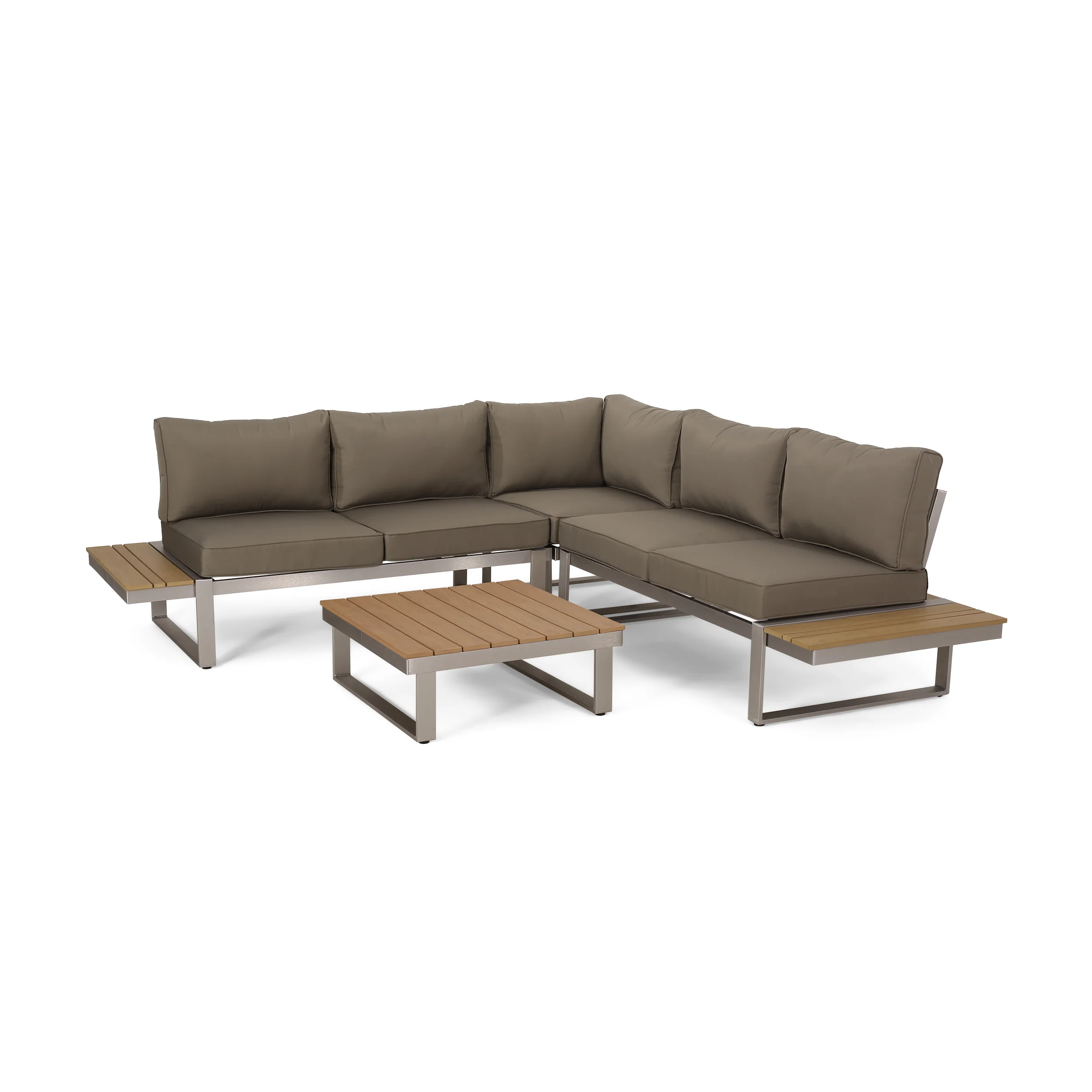 Johana Outdoor Aluminum V-Shaped 5 Seater Sofa Set with Cushions - furnishings