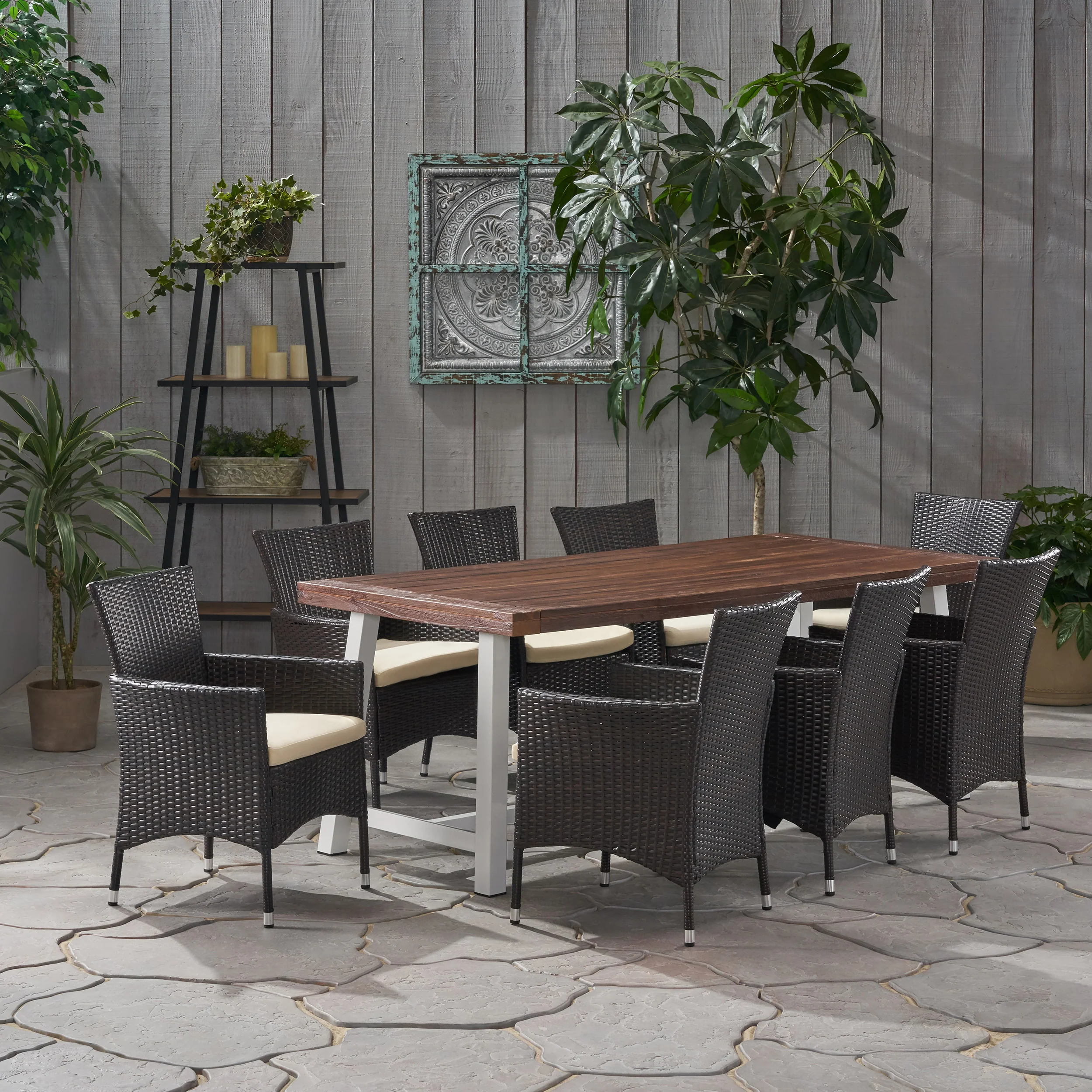 Mayson Outdoor Wood and Wicker 8 Seater Dining Set - furnishings