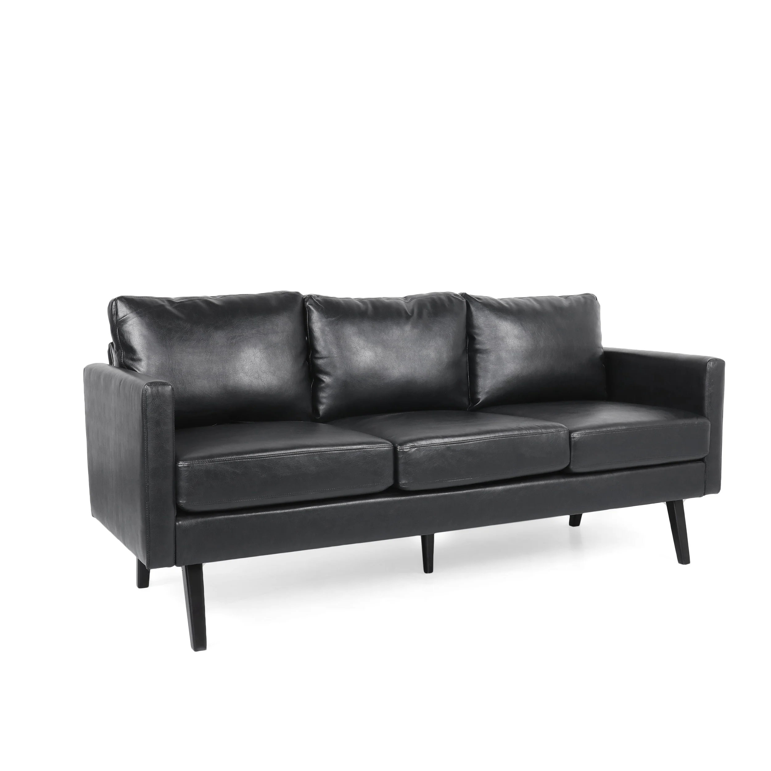 Dowd Mid Century Modern Faux Leather 3 Seater Sofa - furnishings