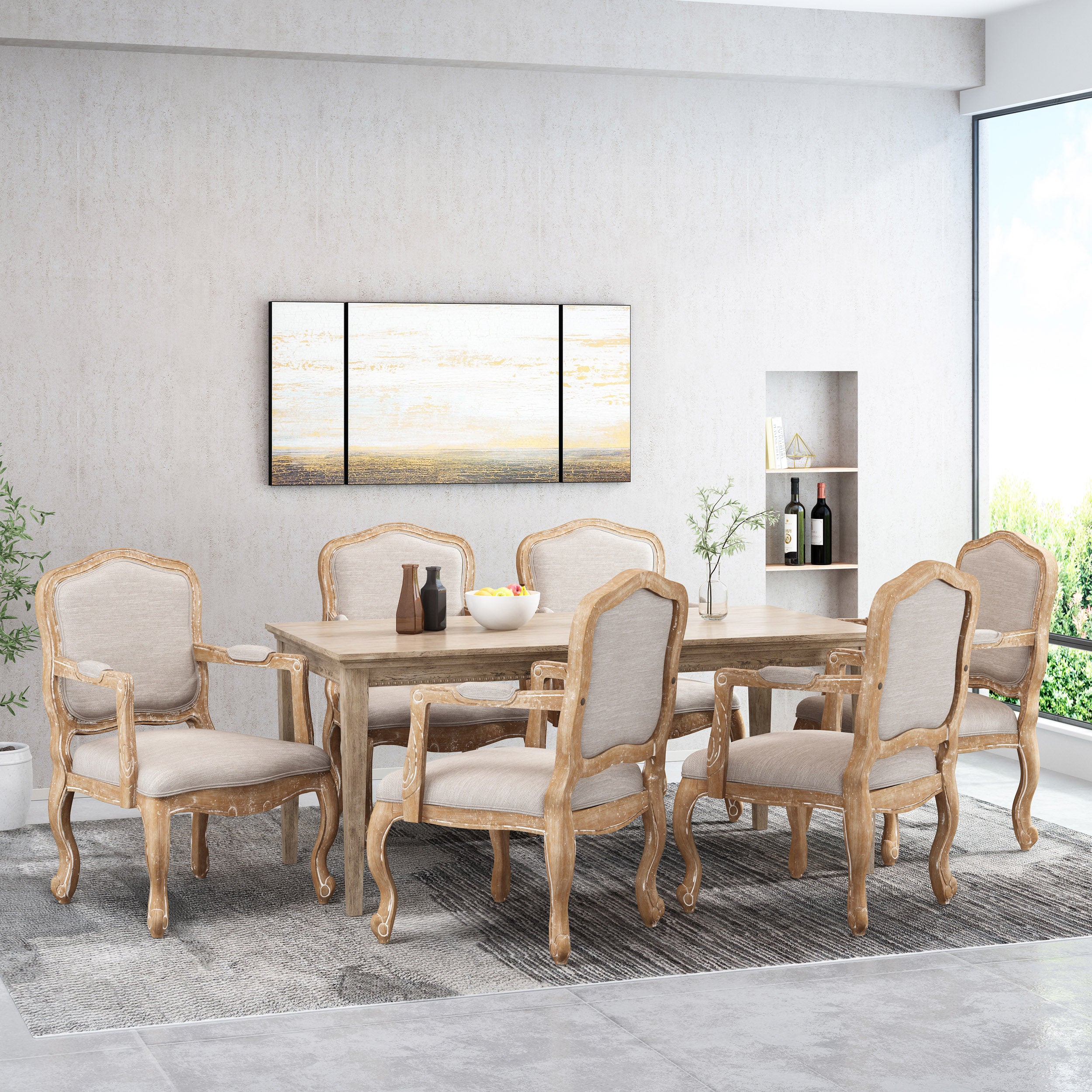 Stene French Country Wood Upholstered Dining Armchair - furnishings