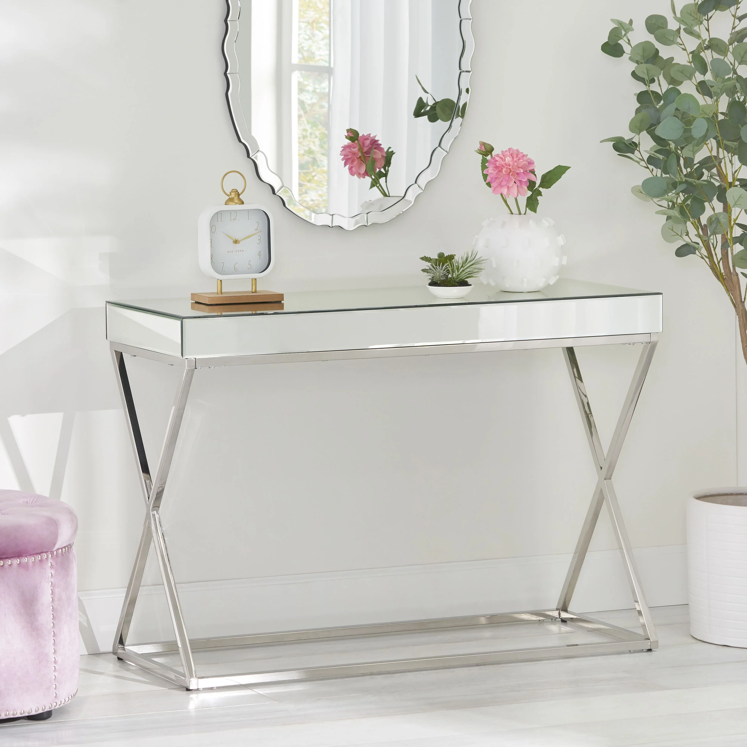 Modesta Modern Glam Console Table with Mirror Tabletop - furnishings