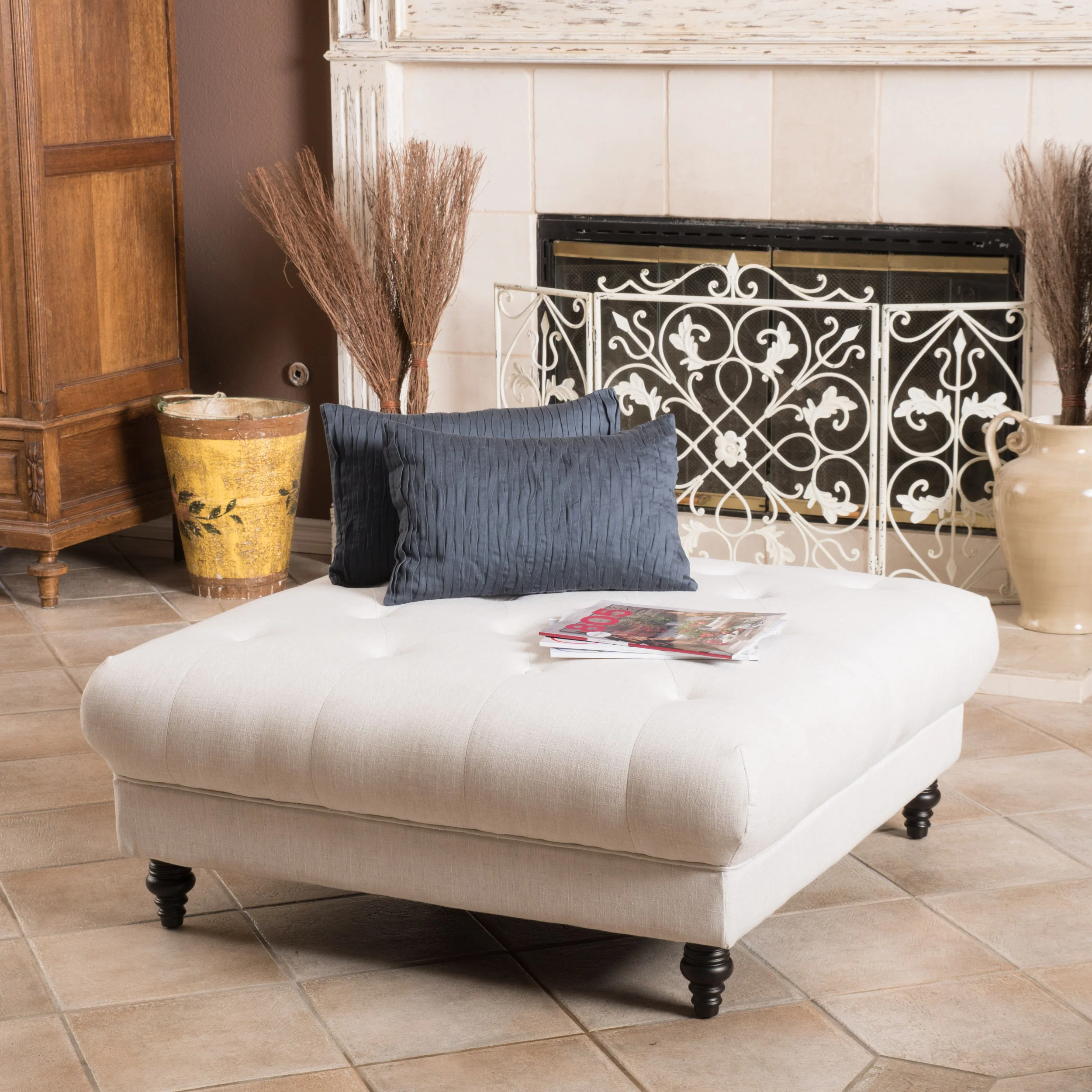 Parisian Tufted Fabric Square Ottoman Coffee Table - furnishings