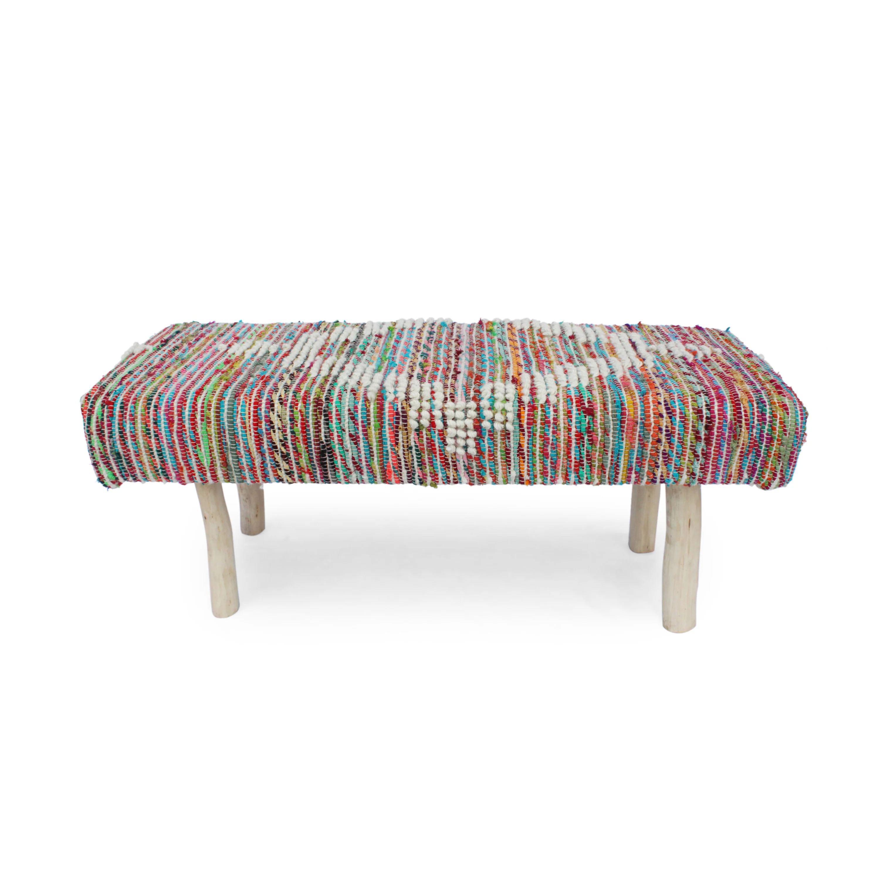 Carrera Handcrafted Boho Rectangular Wool & Fabric Bench - furnishings