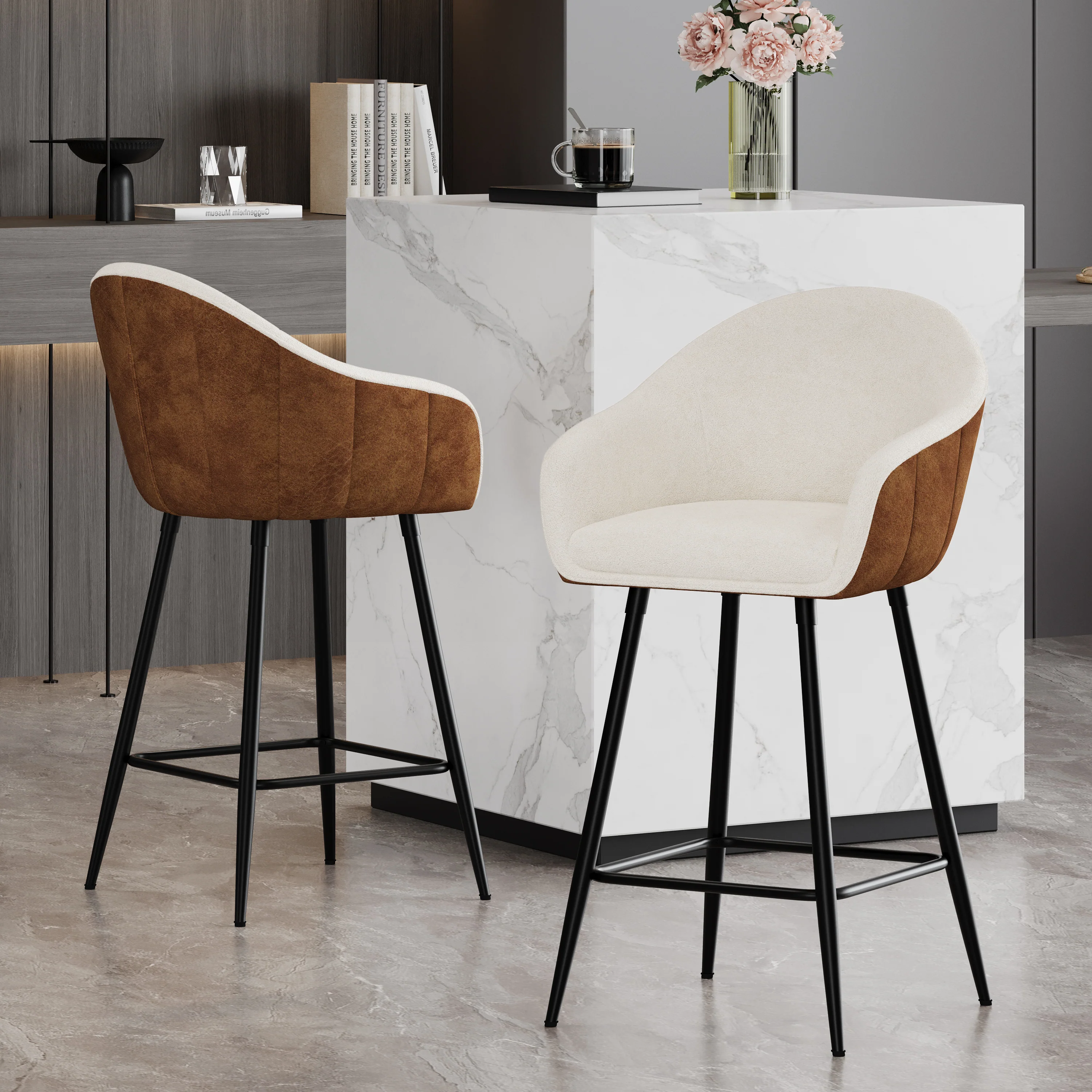 Sierrae Upholstered Counter Stools with Footrest - furnishings