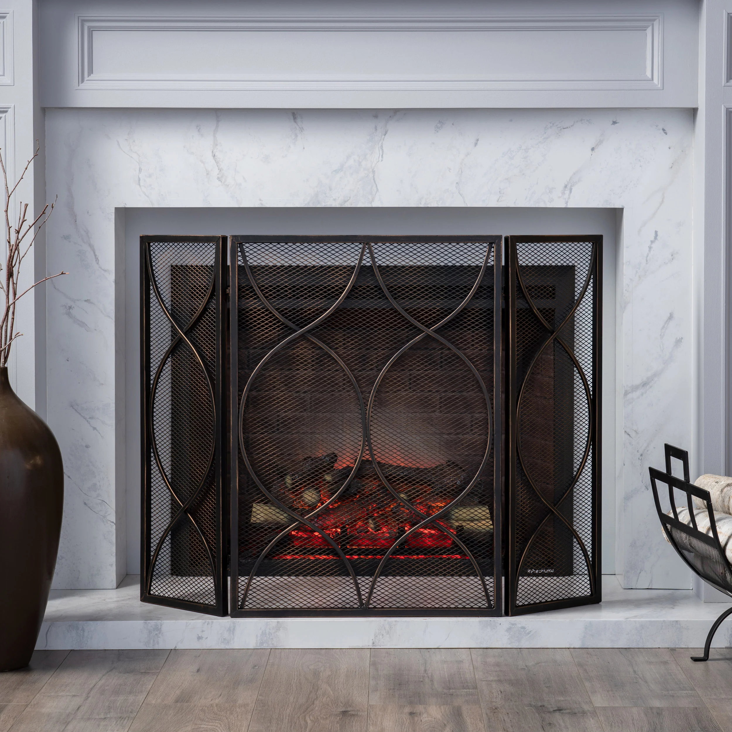 Laylah Modern Three Panel Iron Firescreen - furnishings