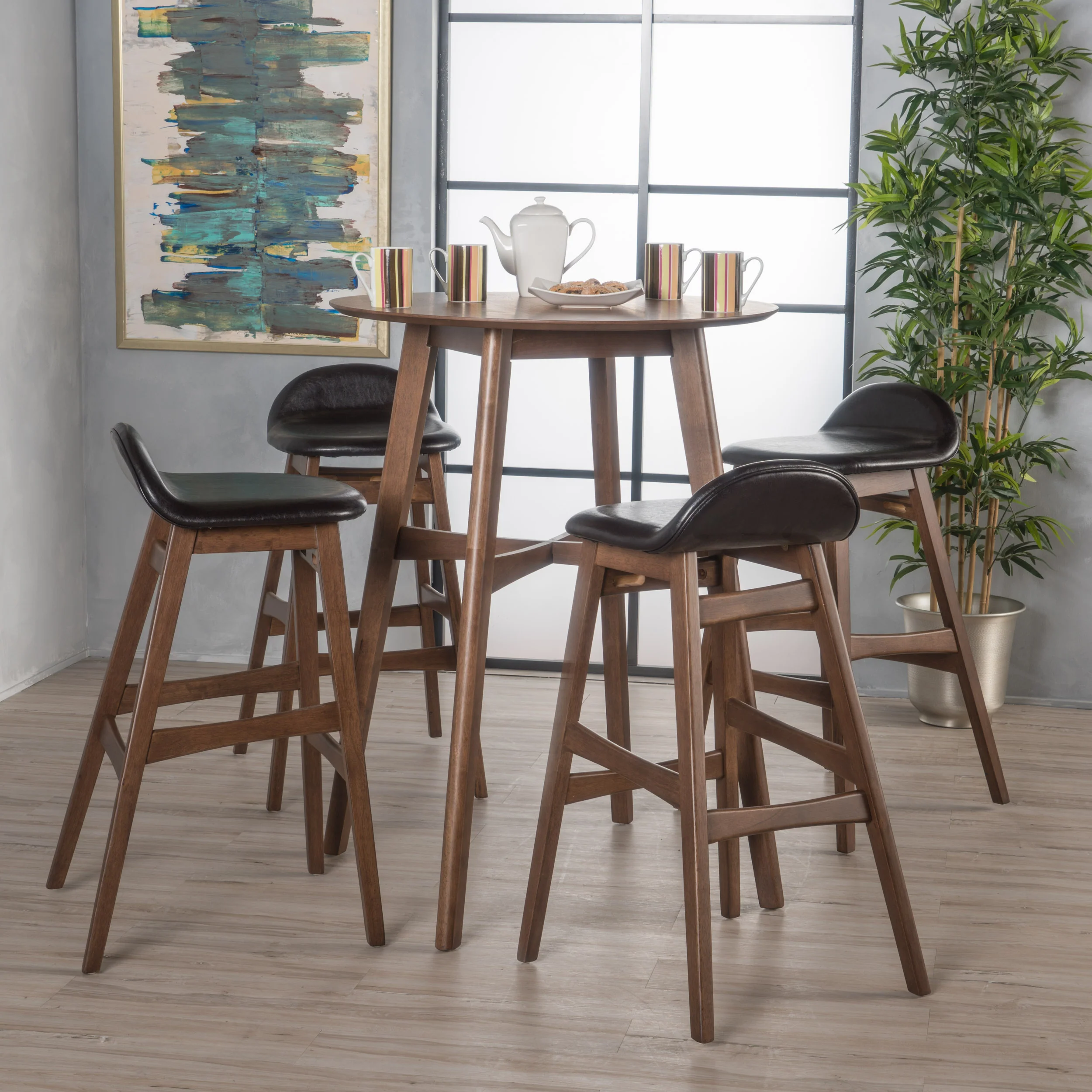 Margaret Wood Finish Circular 5 Piece Bar Height Dining Set - furnishings