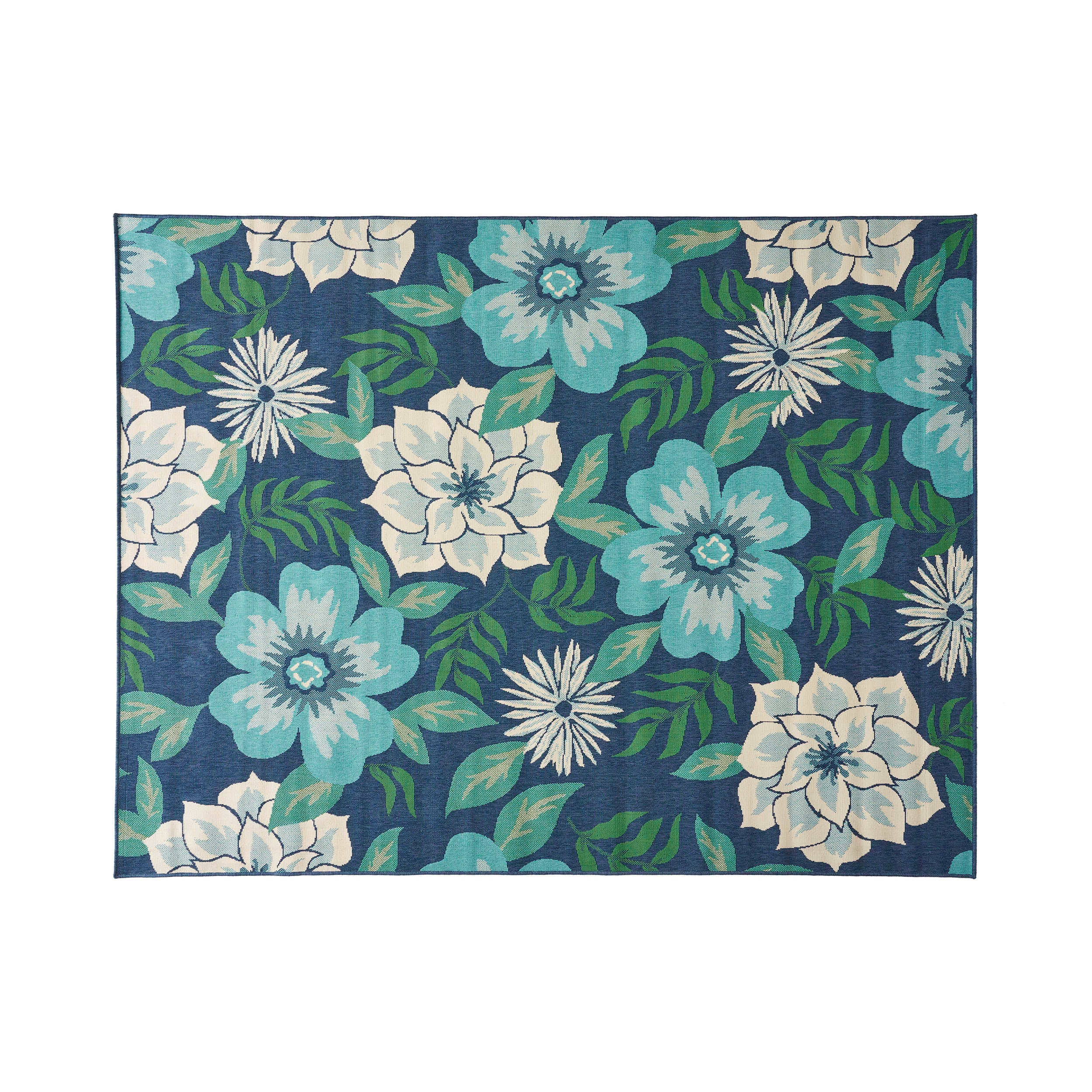 Truda Outdoor Floral Area Rug, Blue and Green - furnishings