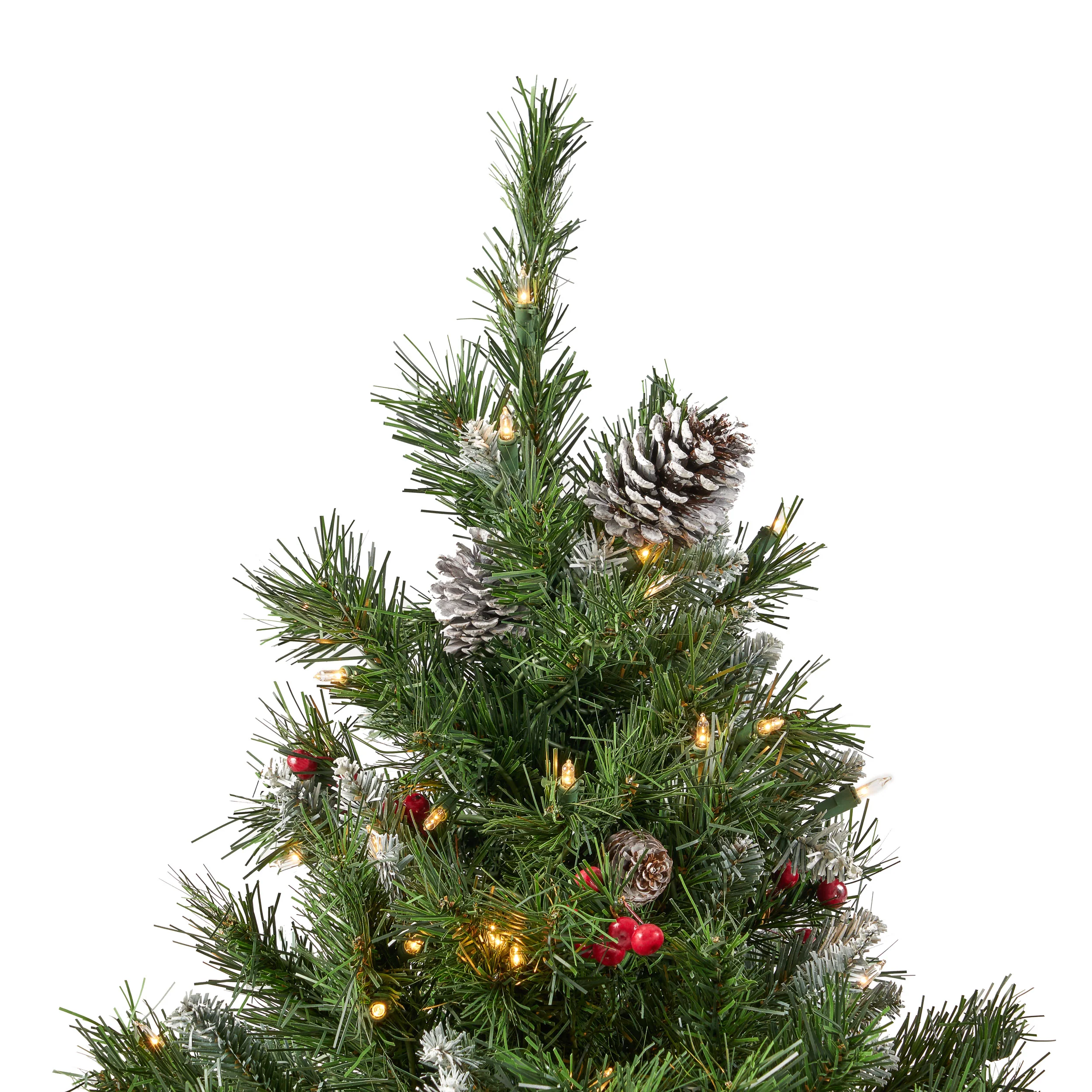 7-foot Mixed Spruce Pre-Lit Clear LED Hinged Artificial Christmas Tree with Frosted Branches - furnishings