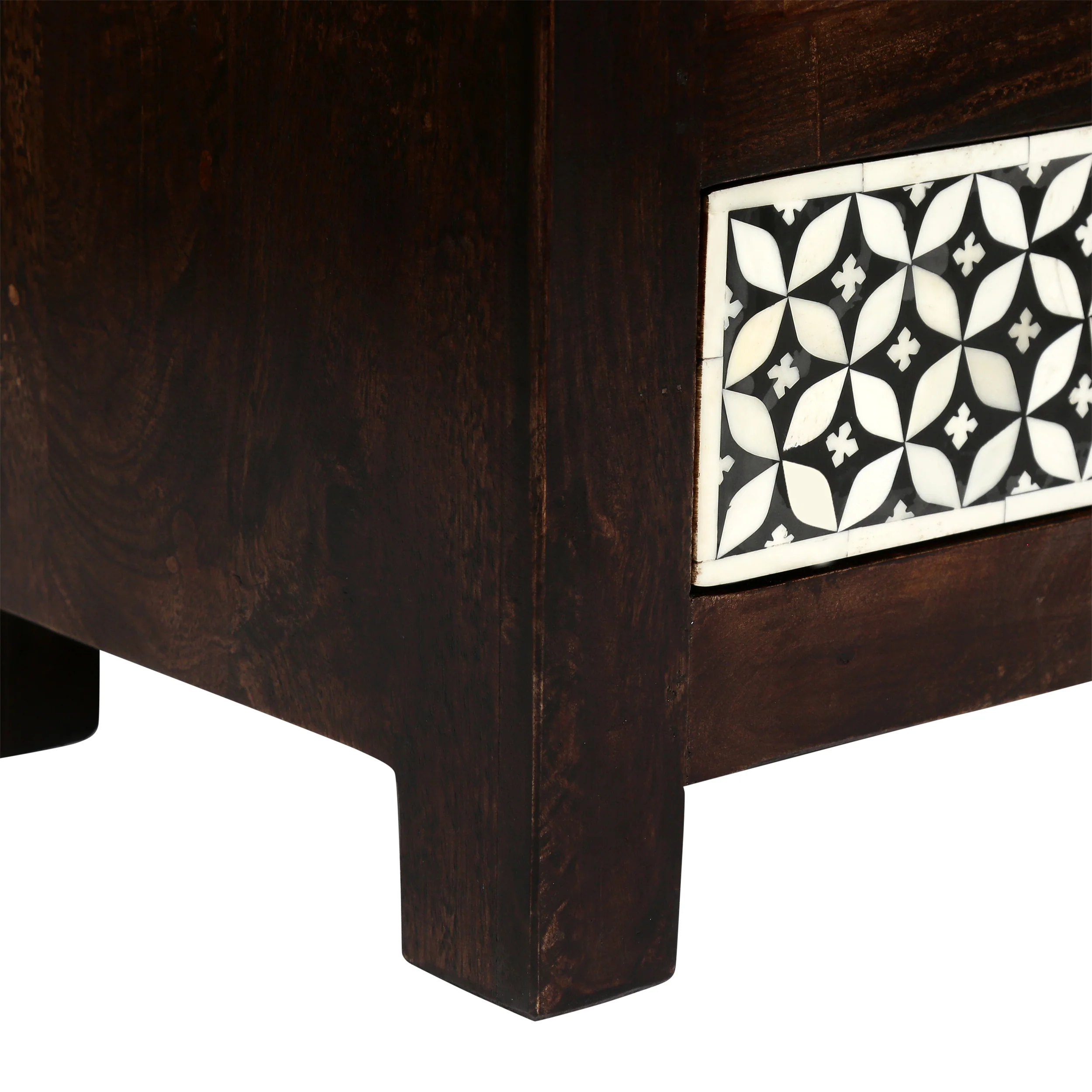 Kuna Handcrafted Boho 3 Drawer Mango Wood Nightstand - furnishings