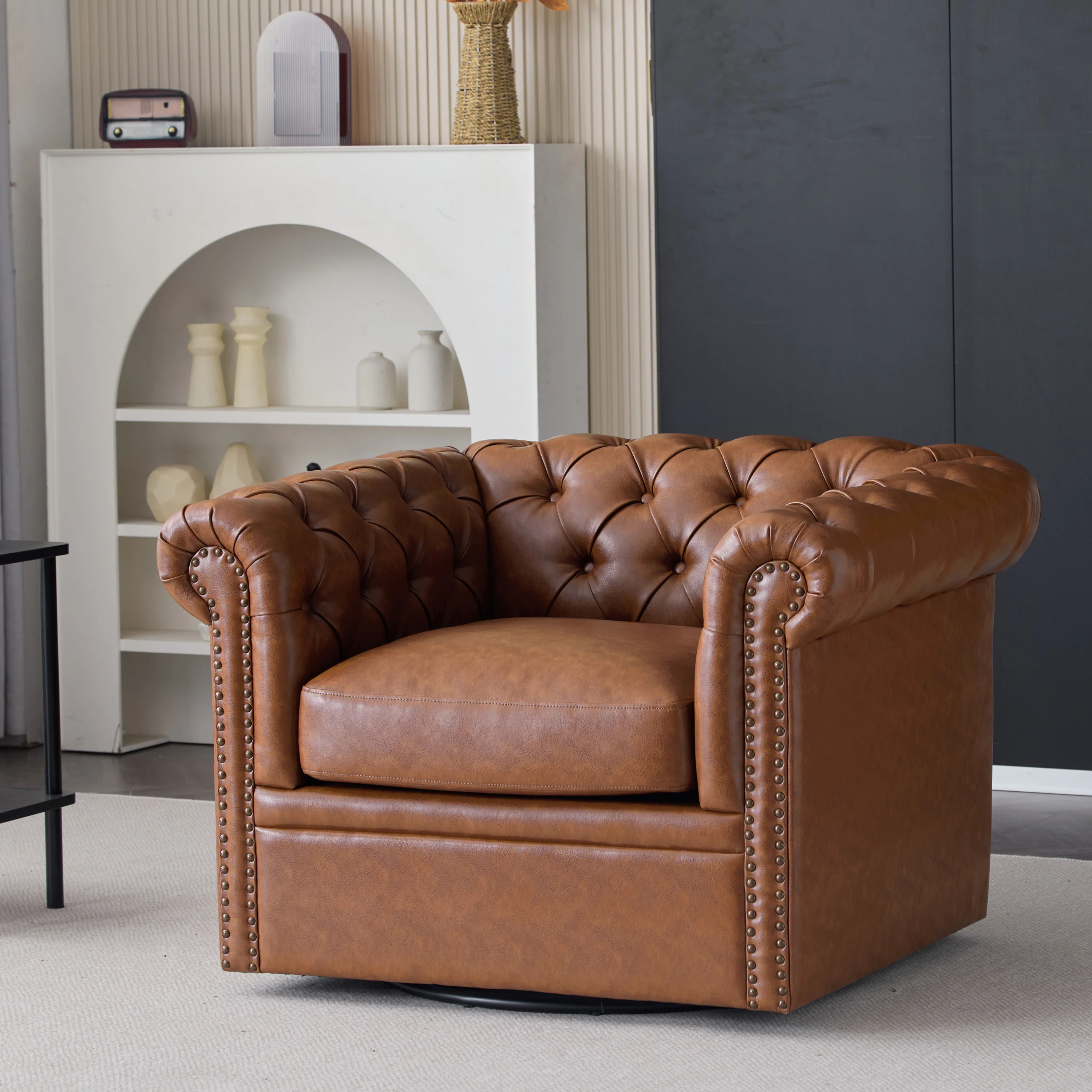 Lily Upholstered Tufted Chesterfield Swivel Club Chair - furnishings
