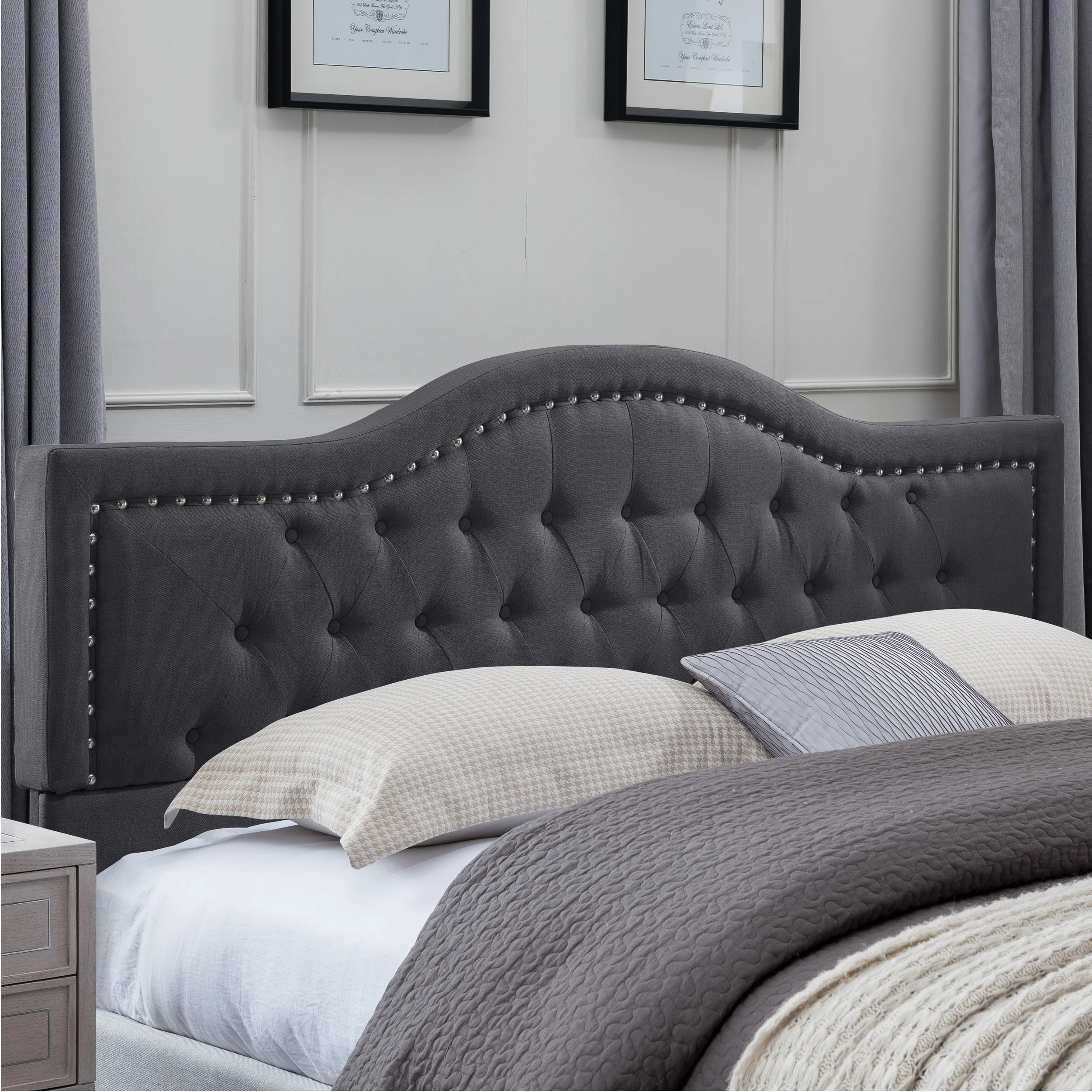 Dante Contemporary Upholstered Bed Set with Nailhead Trim - furnishings