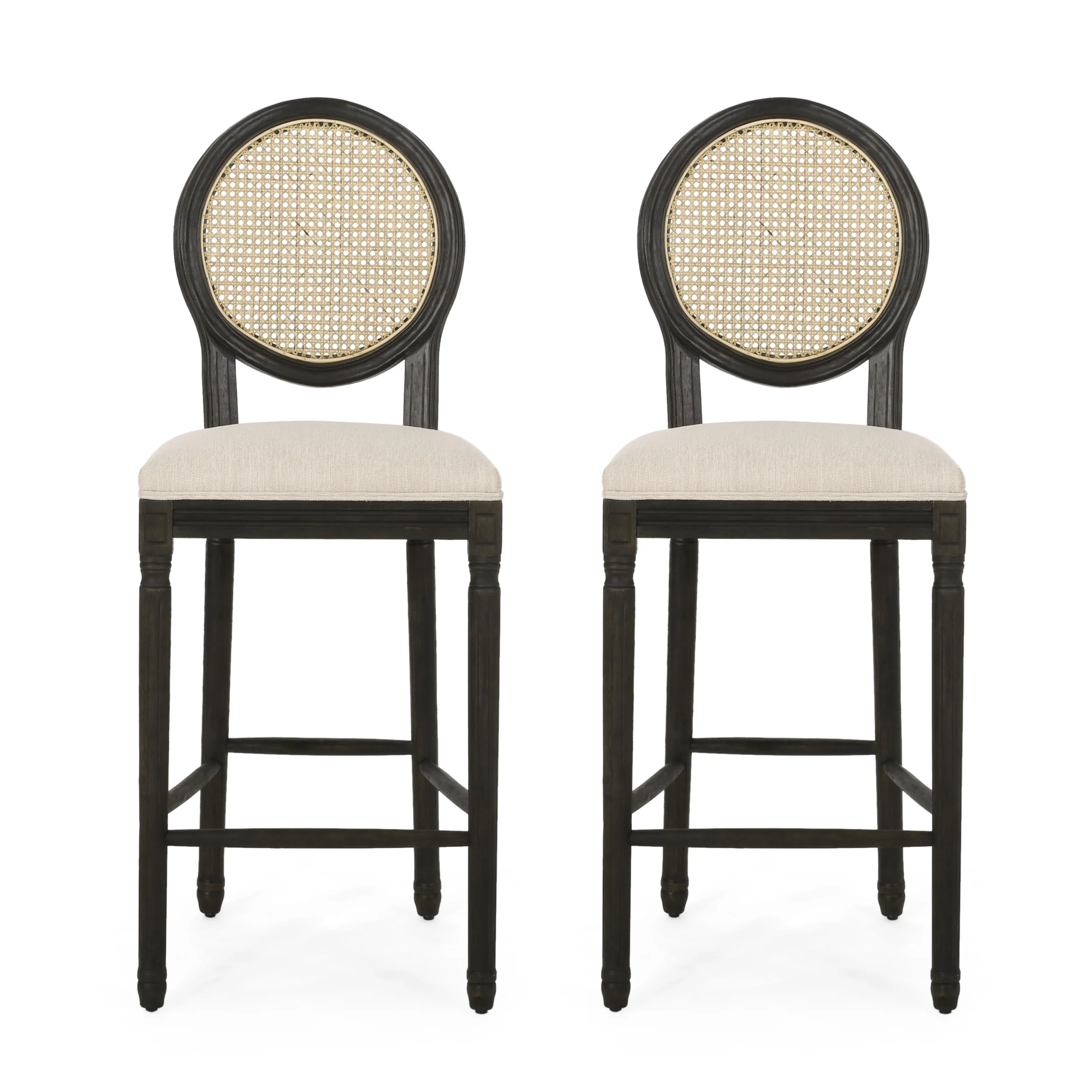Towner French Country Wooden Barstools with Upholstered Seating (Set of 2) - furnishings