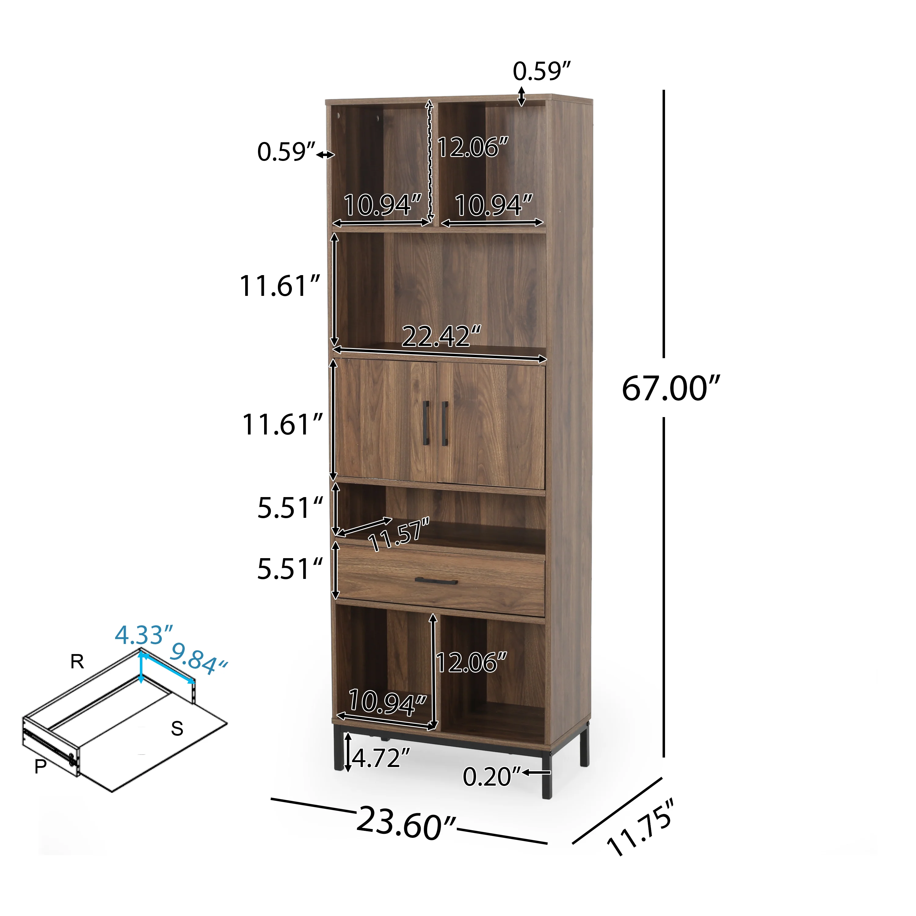 Abriel Bookcase with Storage Cabinet & Drawer - furnishings