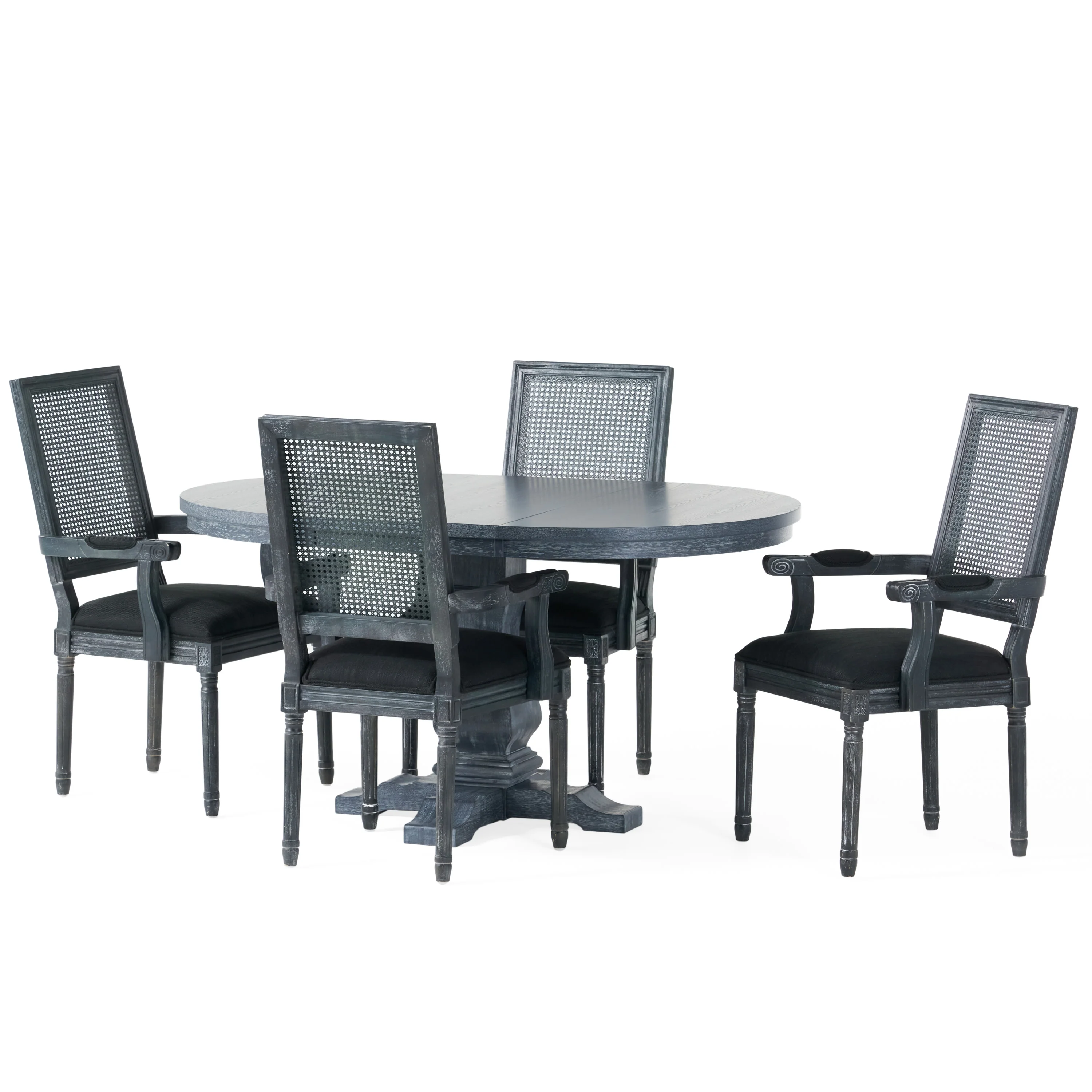 Zentner French Country Fabric Upholstered Wood and Cane 5 Piece Expandable Dining Set - furnishings