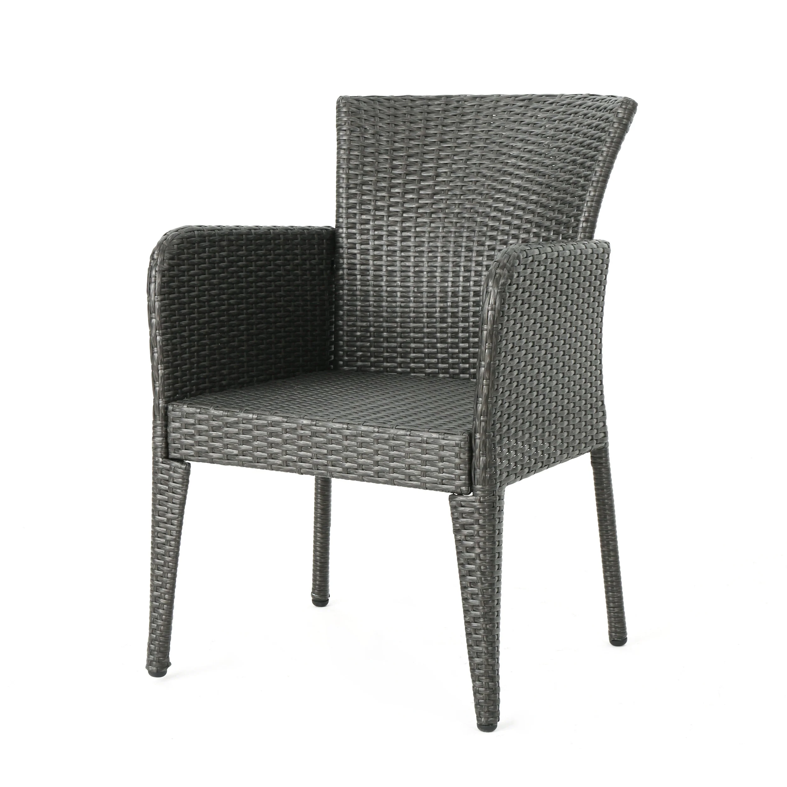 Freeman Outdoor 7 Piece Wood and Wicker Dining Set, Gray with Gray Chairs - furnishings