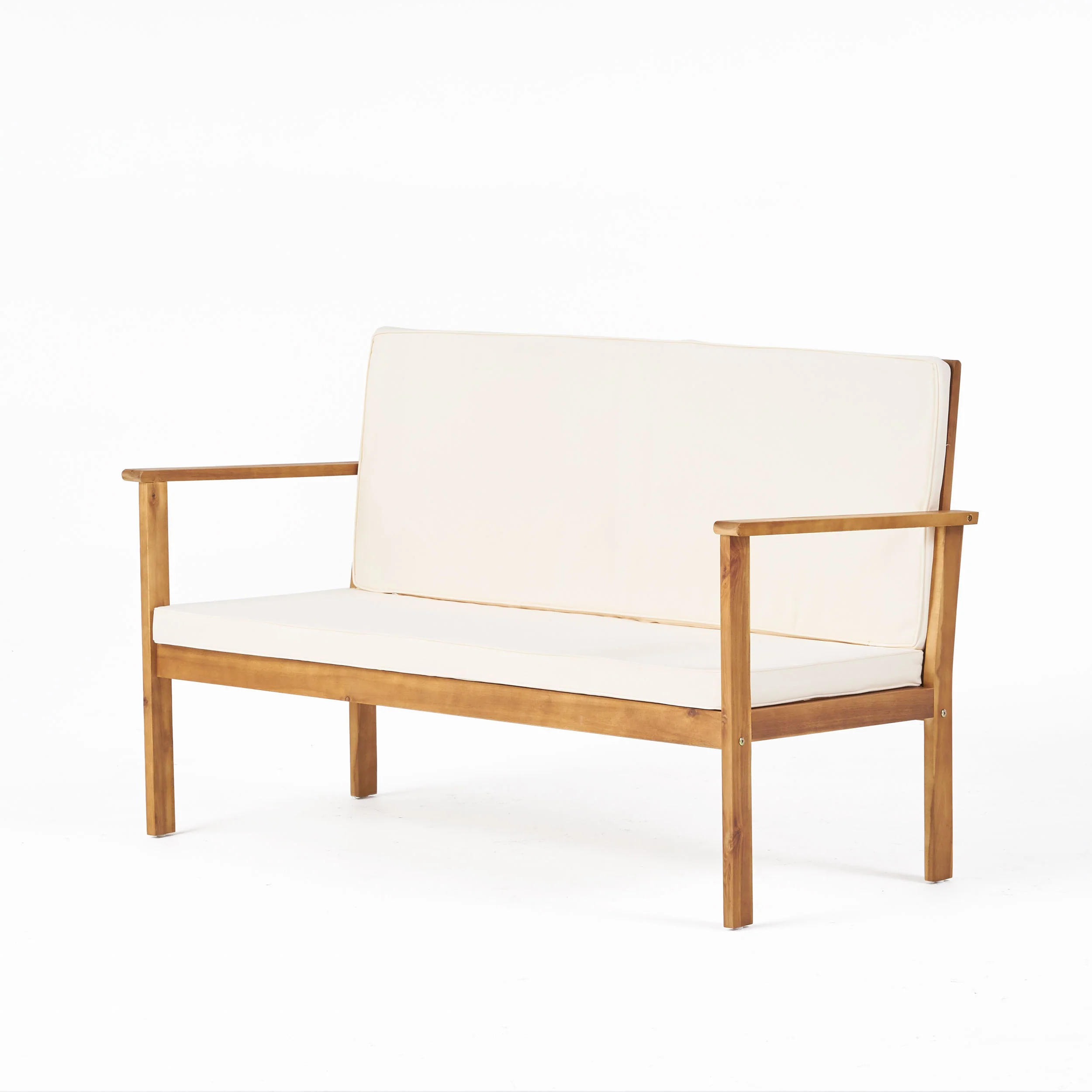 Luna Outdoor Finished Acacia Wood Bench with Water Resistant Fabric Cushion - furnishings