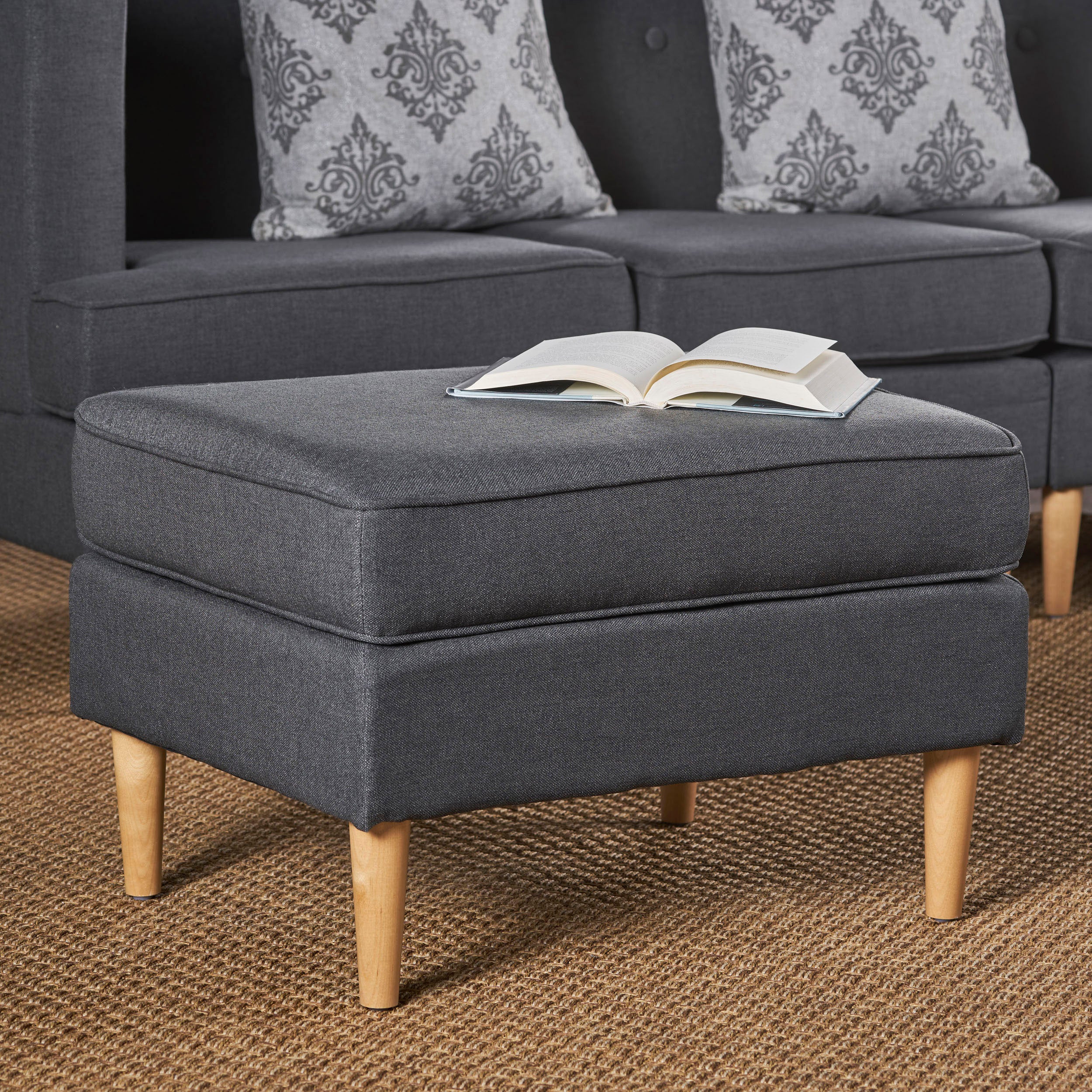Milltown Mid Century Modern Fabric Ottoman - furnishings