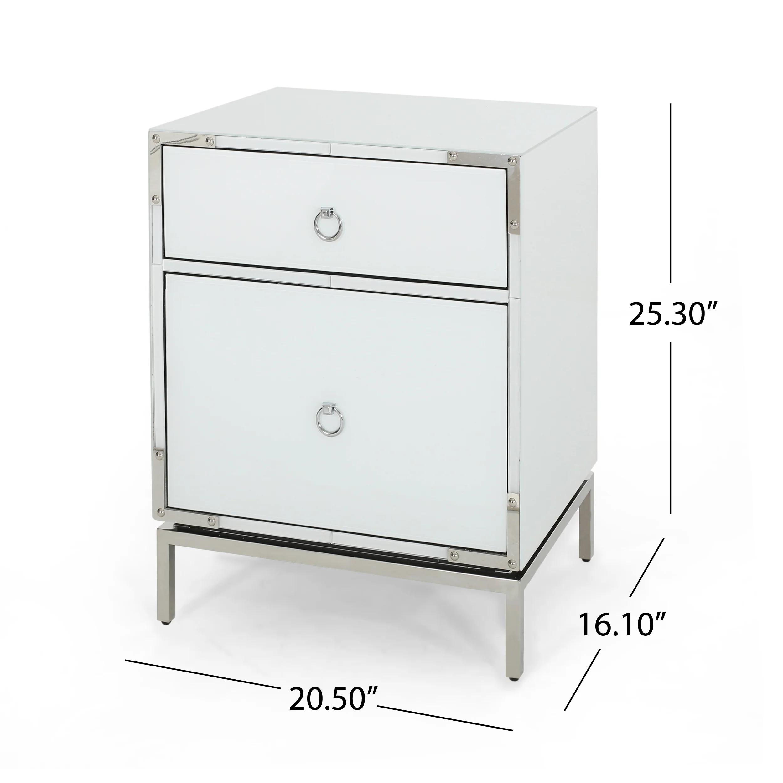 Danea White Glass 2 Drawer Bedside Table - furnishings