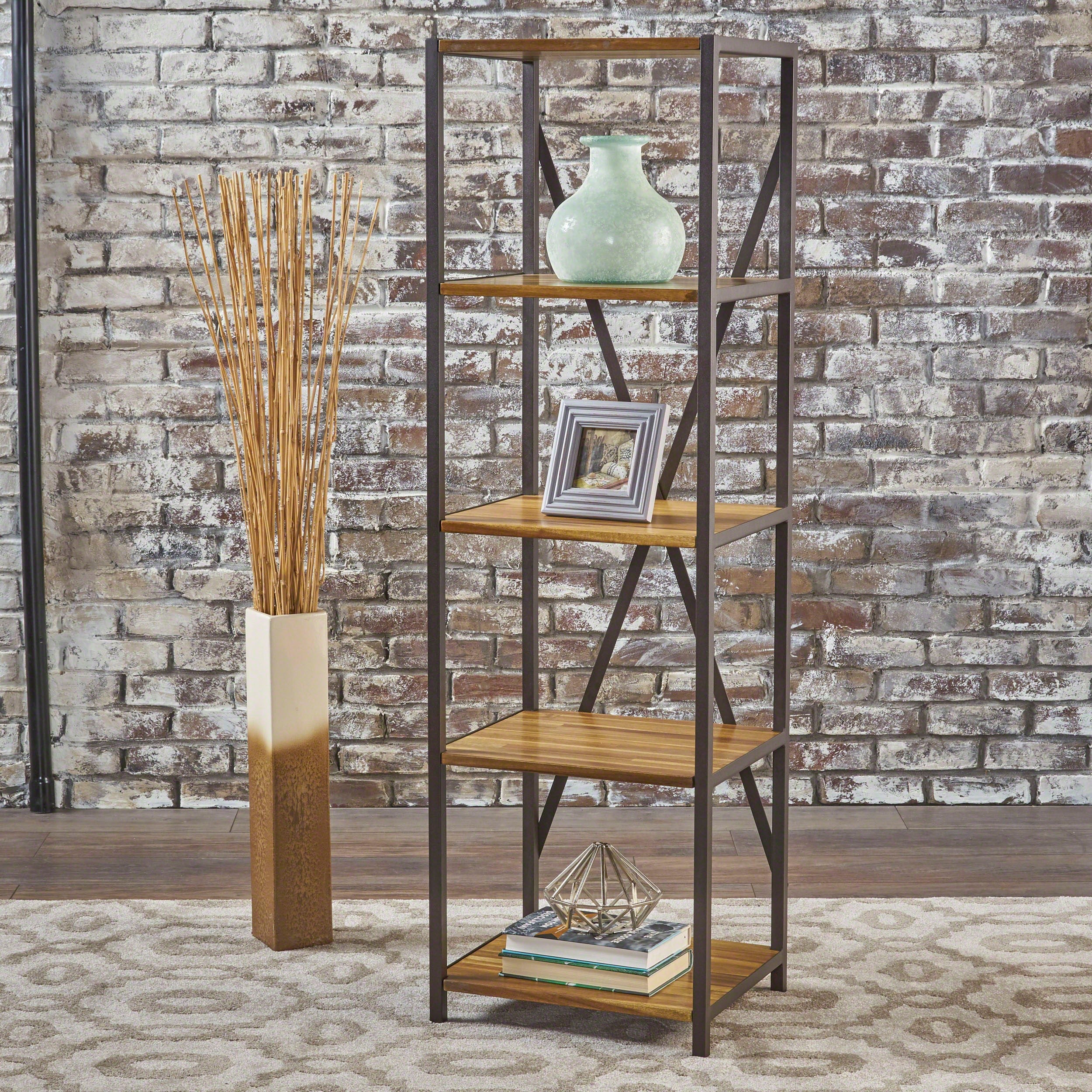 Relee 4 Shelf Wood & Metal Etagere Bookcase - furnishings