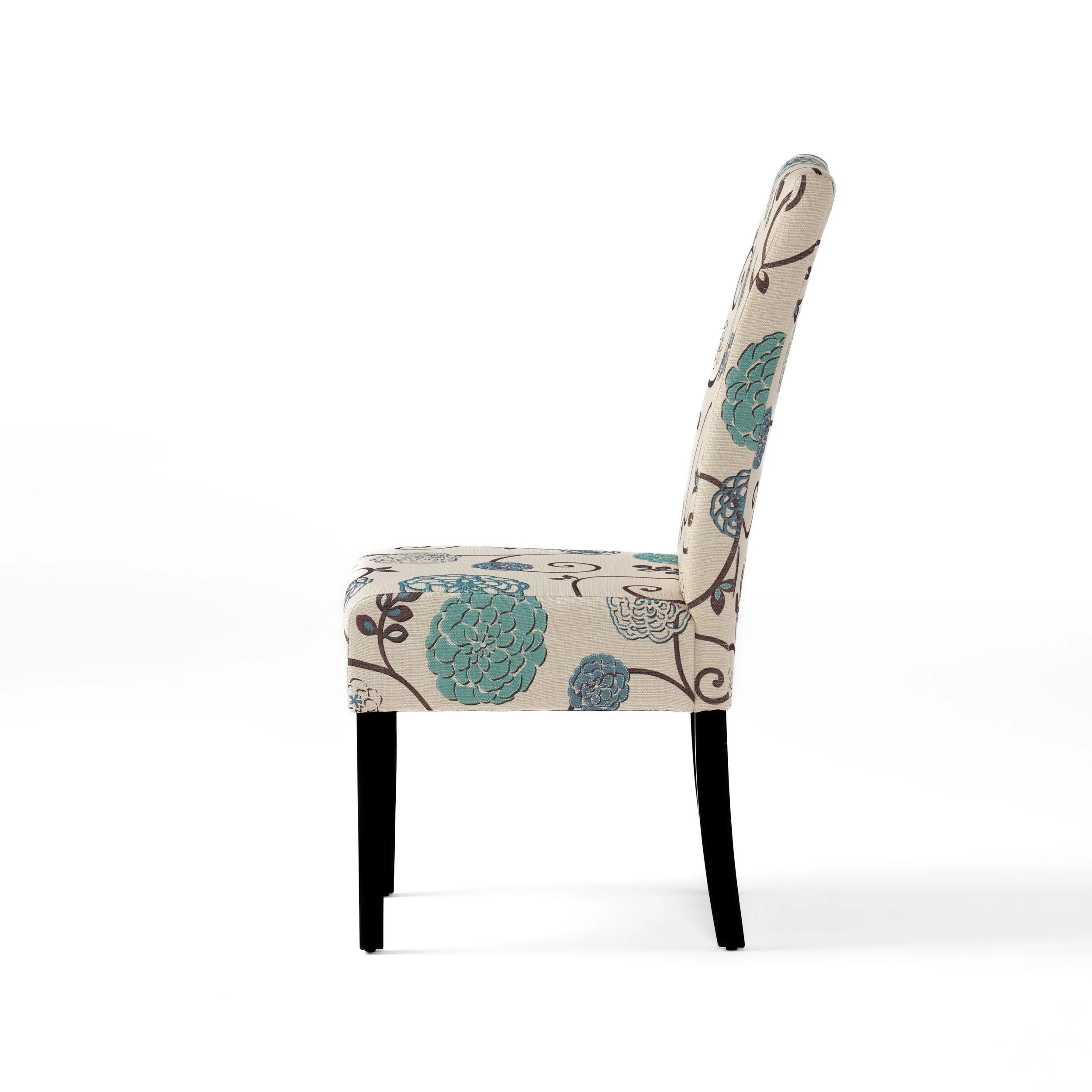 Percival White and Blue Floral Fabric Dining Chair, Set of 2 - furnishings