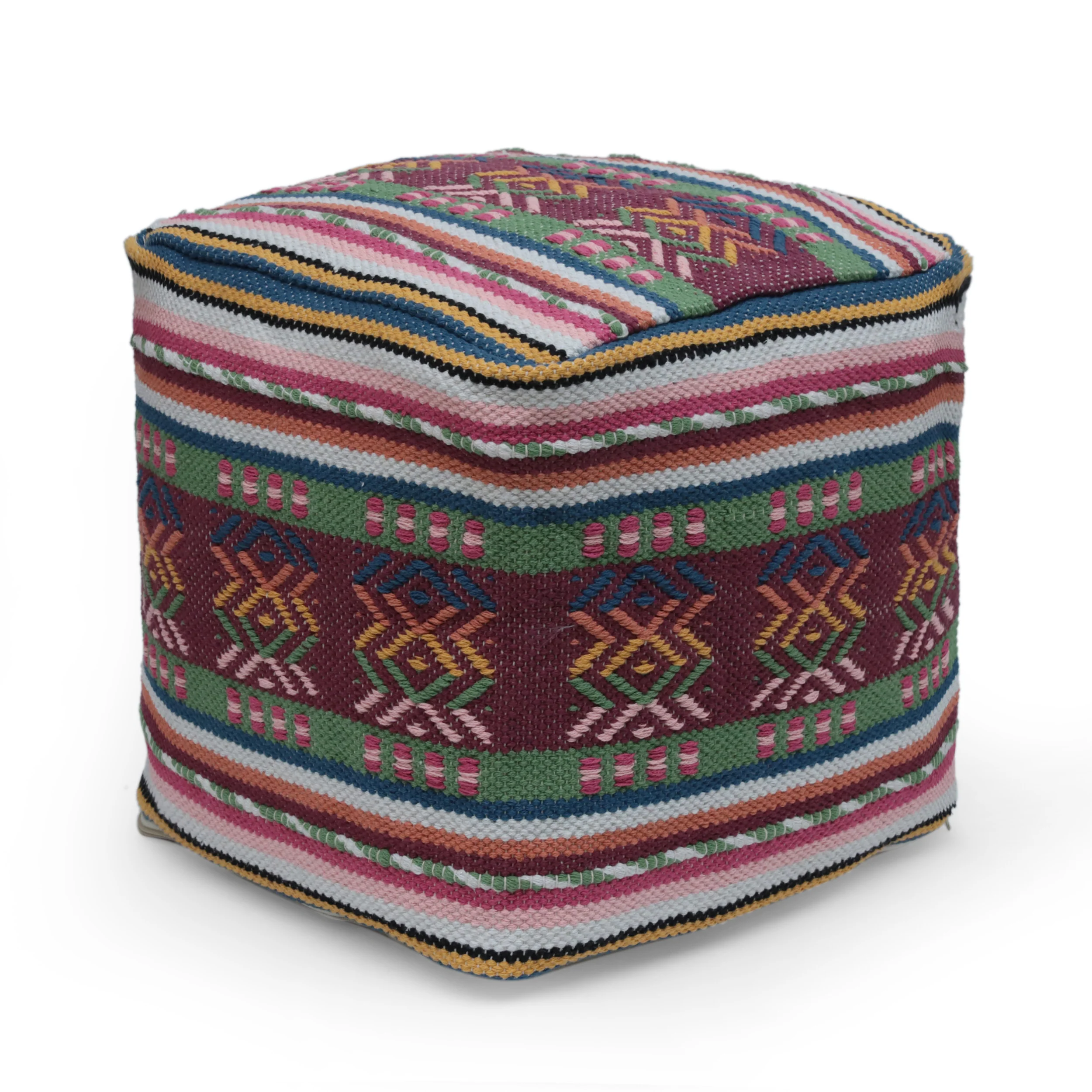 Hilliard Boho Handcrafted Peruvian Print Cube Pouf - furnishings